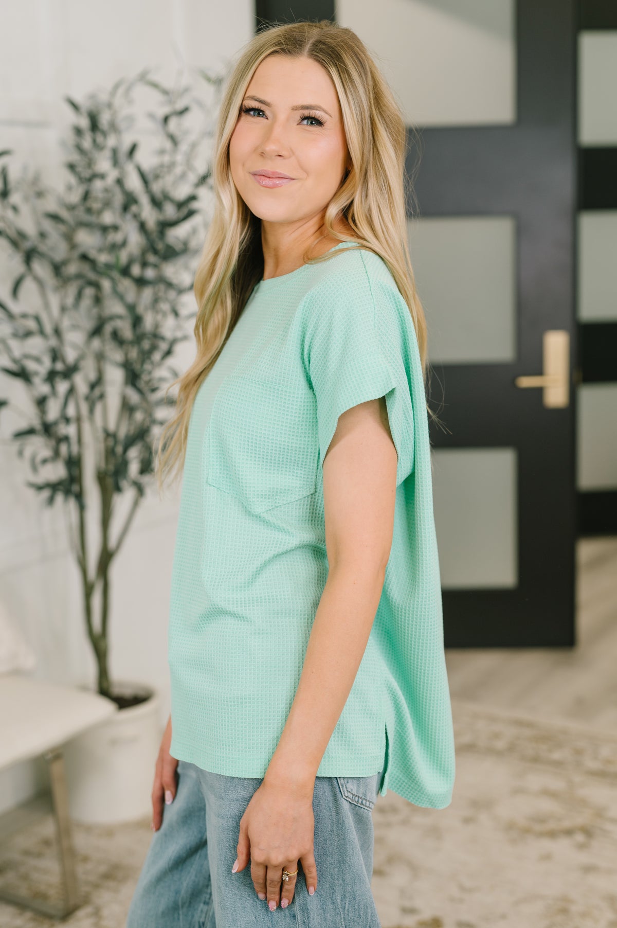 Foundation First Waffle Knit Relaxed Tee in Mint - 6/19/2026