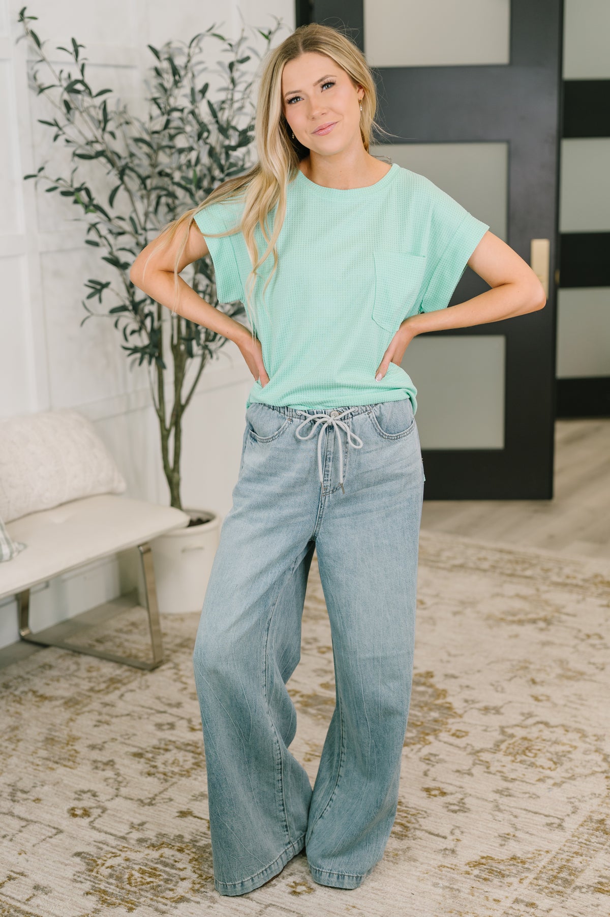 Foundation First Waffle Knit Relaxed Tee in Mint - 6/19/2026
