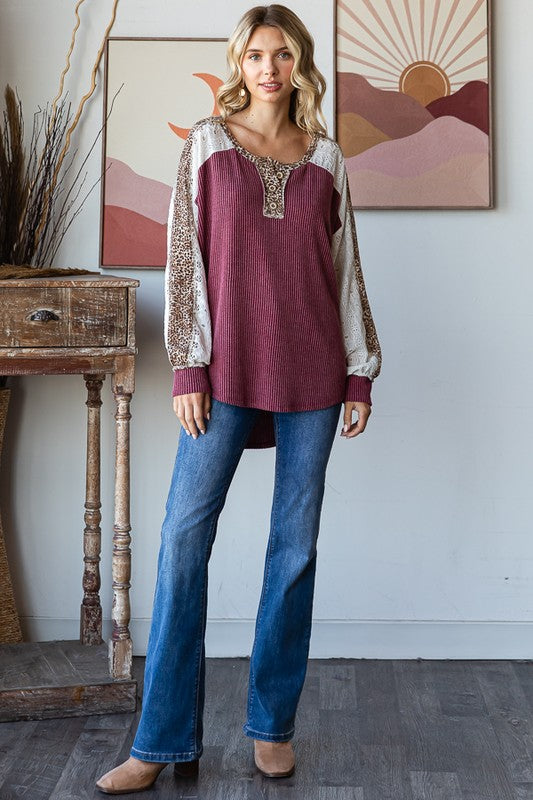 Bold Behavior Contrast Color Block Top in Burgundy - 8/22/2025