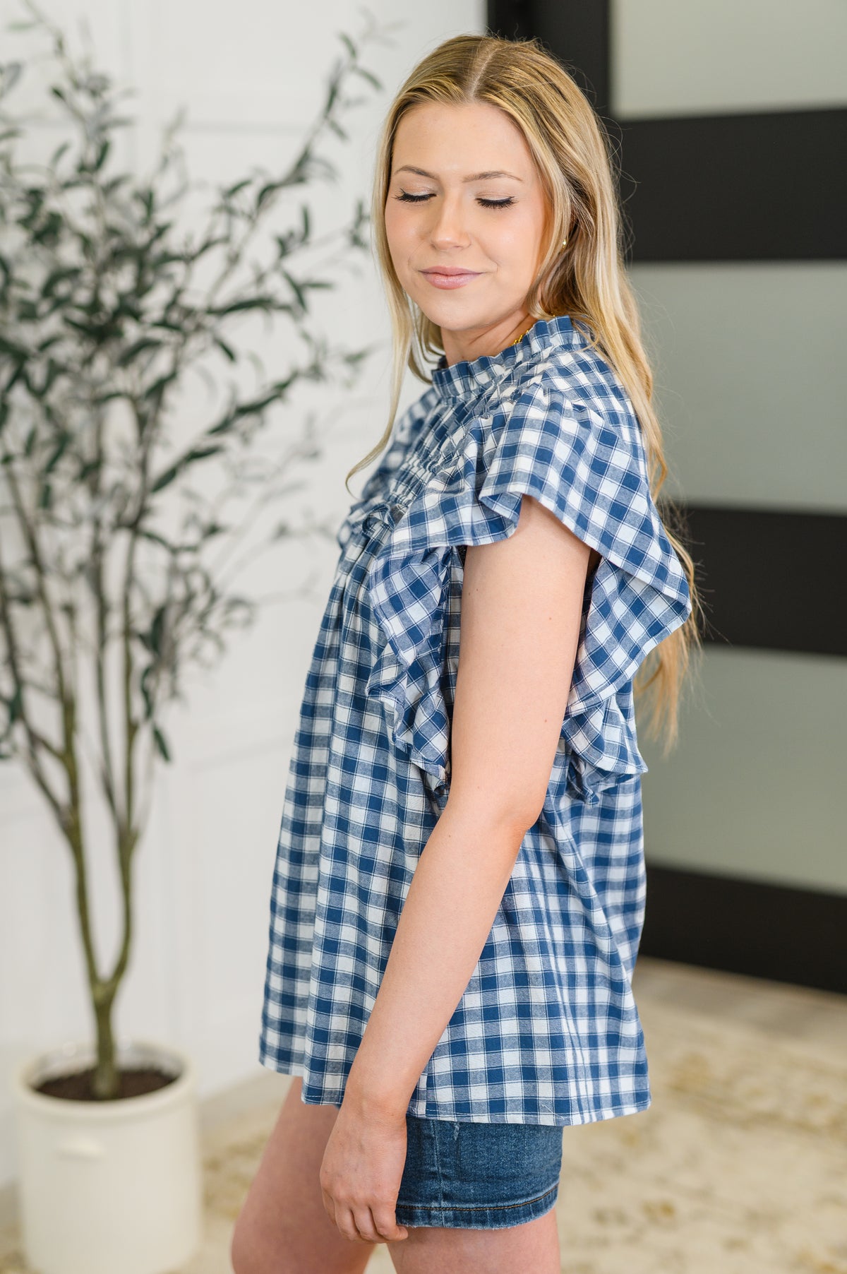Garden at Goldenhour Flutter Sleeve Blouse in  Blue - 5/30/2025