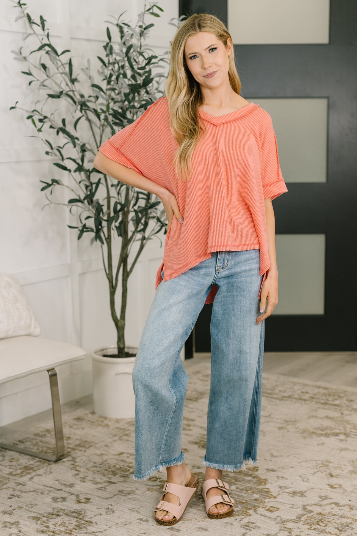 Growing Restless V-Neck Tee in Coral - 4/8/2026