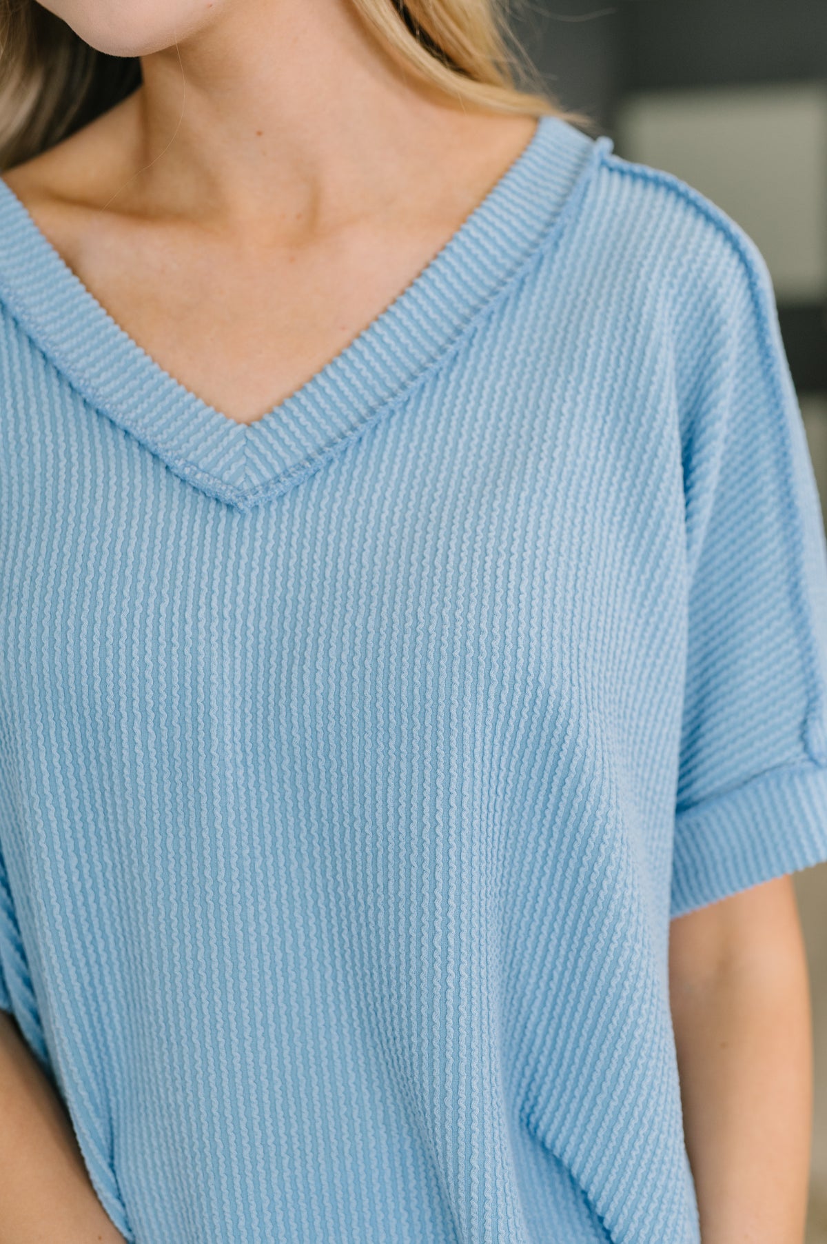 Growing Restless V-Neck Tee in Spring Blue - 4/8/2026