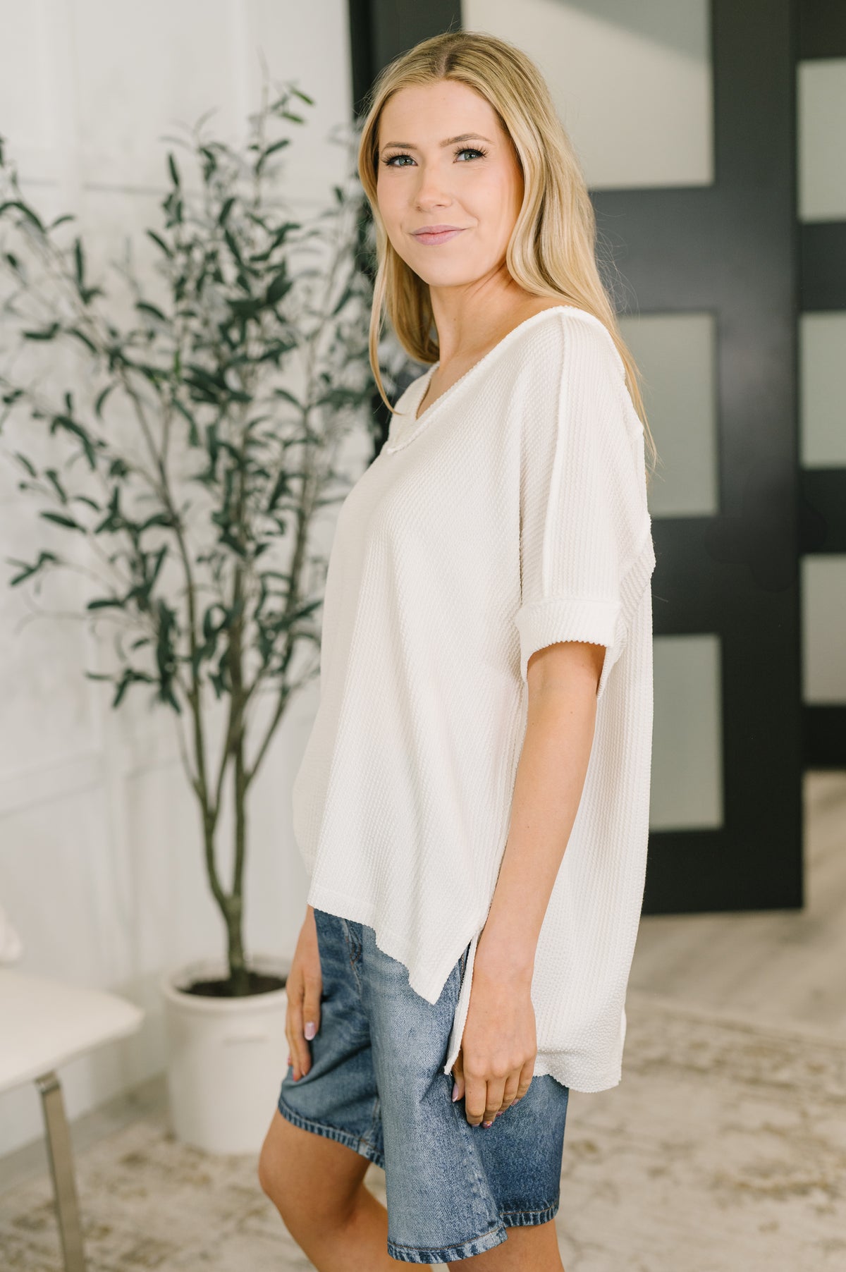 Growing Restless V-Neck Tee in White - 4/8/2026