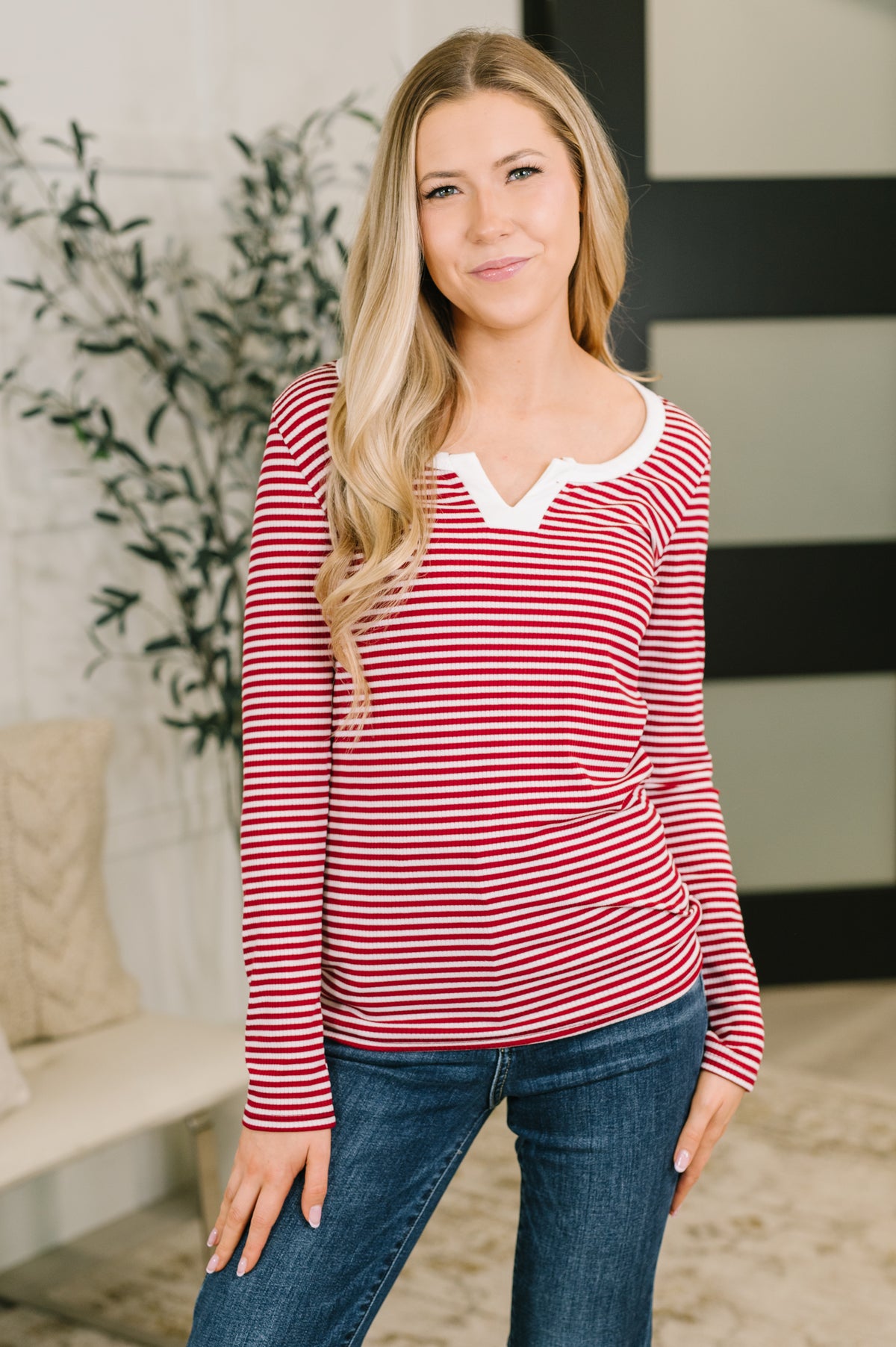 Here, There, Everywhere Split Neck Top in Burgundy - 9/29/2026