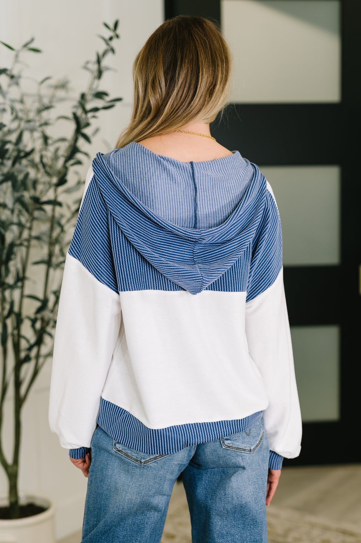 Here for Now Color Block Hoodie in Blue - 9/2/2025