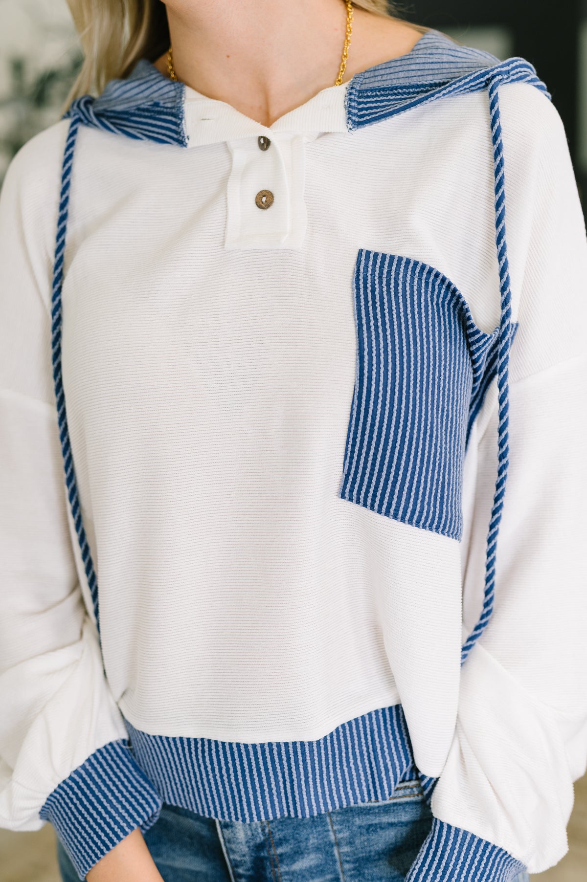 Here for Now Color Block Hoodie in Blue - 9/2/2025