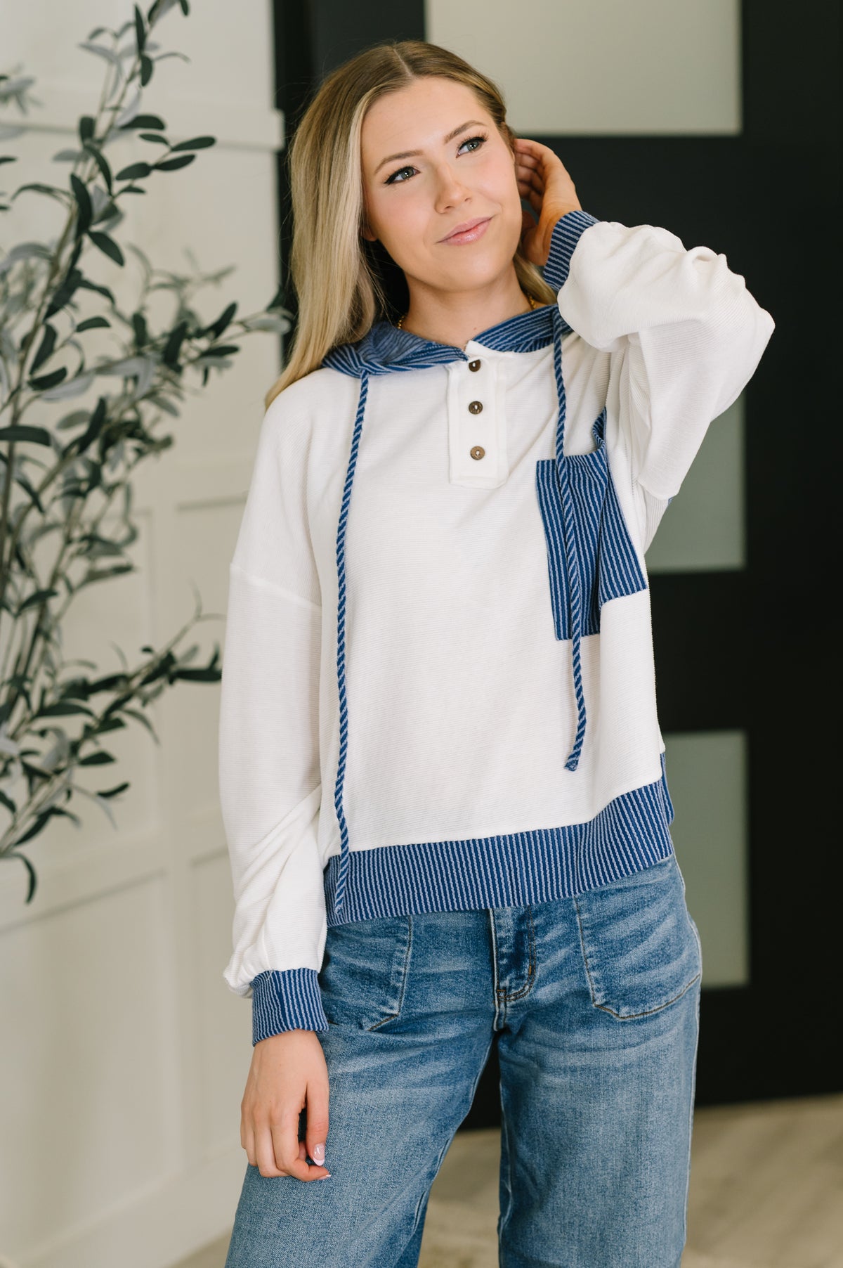 Here for Now Color Block Hoodie in Blue - 9/2/2025