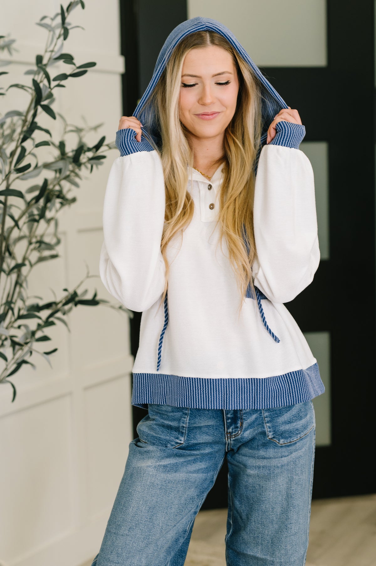 Here for Now Color Block Hoodie in Blue - 9/2/2025
