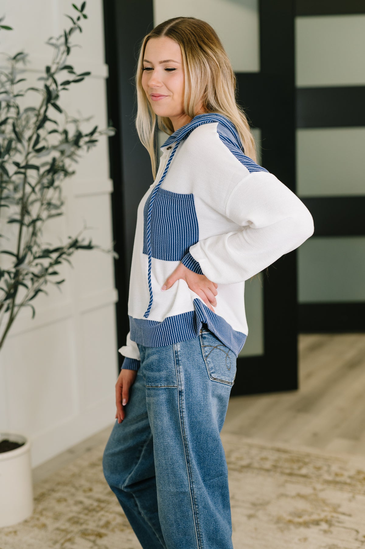 Here for Now Color Block Hoodie in Blue - 9/2/2025