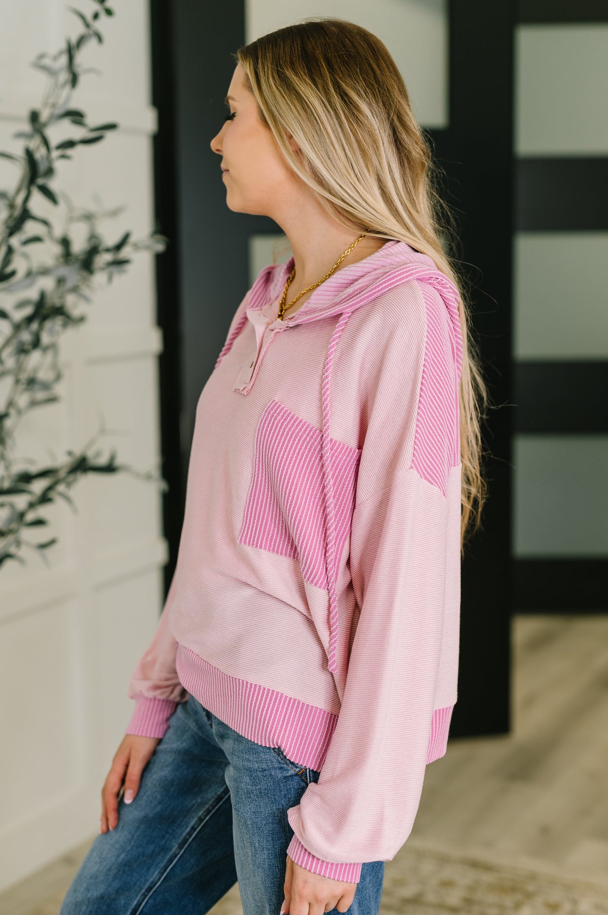Here for Now Color Block Hoodie in Pink - 9/2/2025