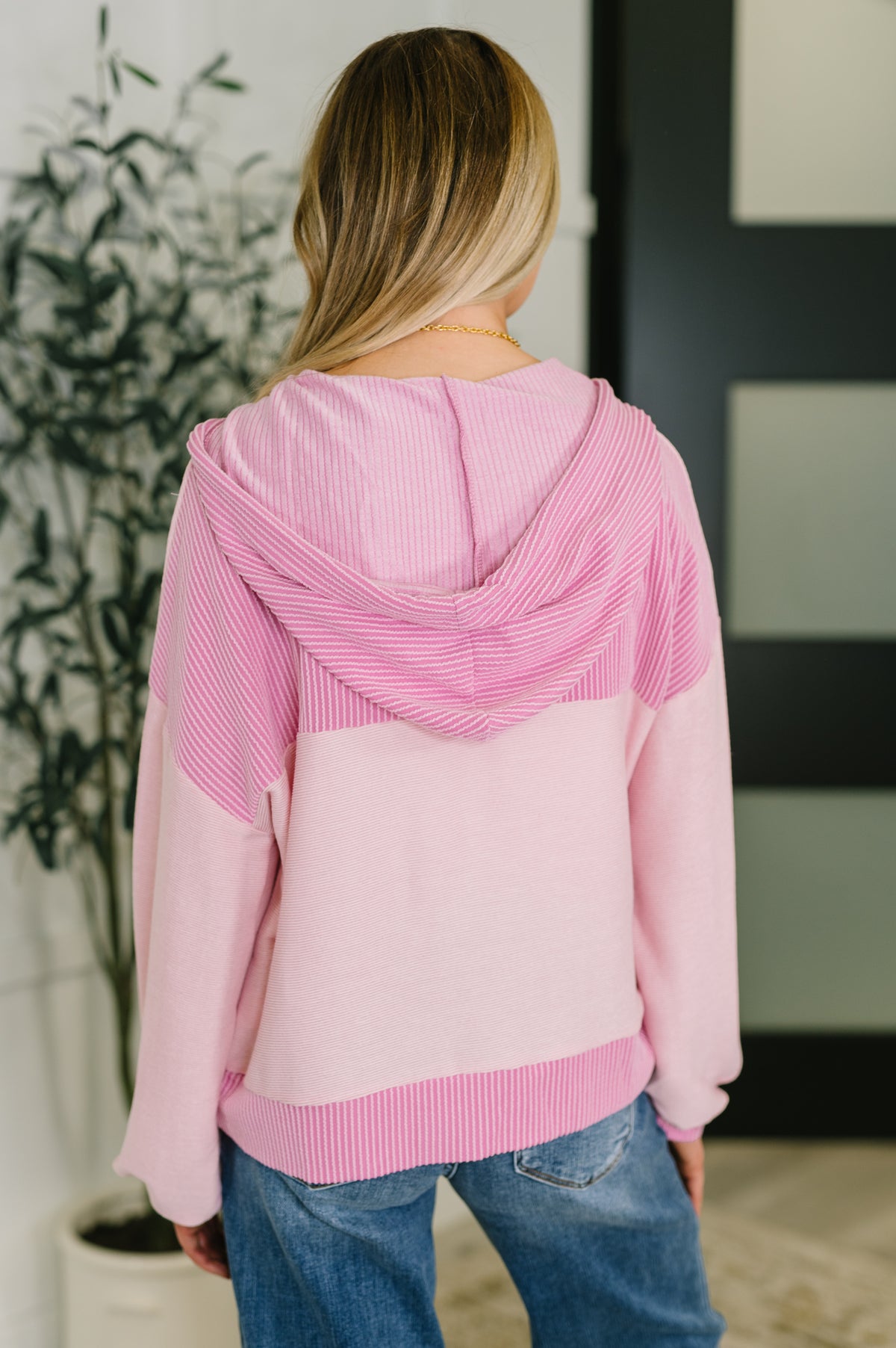 Here for Now Color Block Hoodie in Pink - 9/2/2025