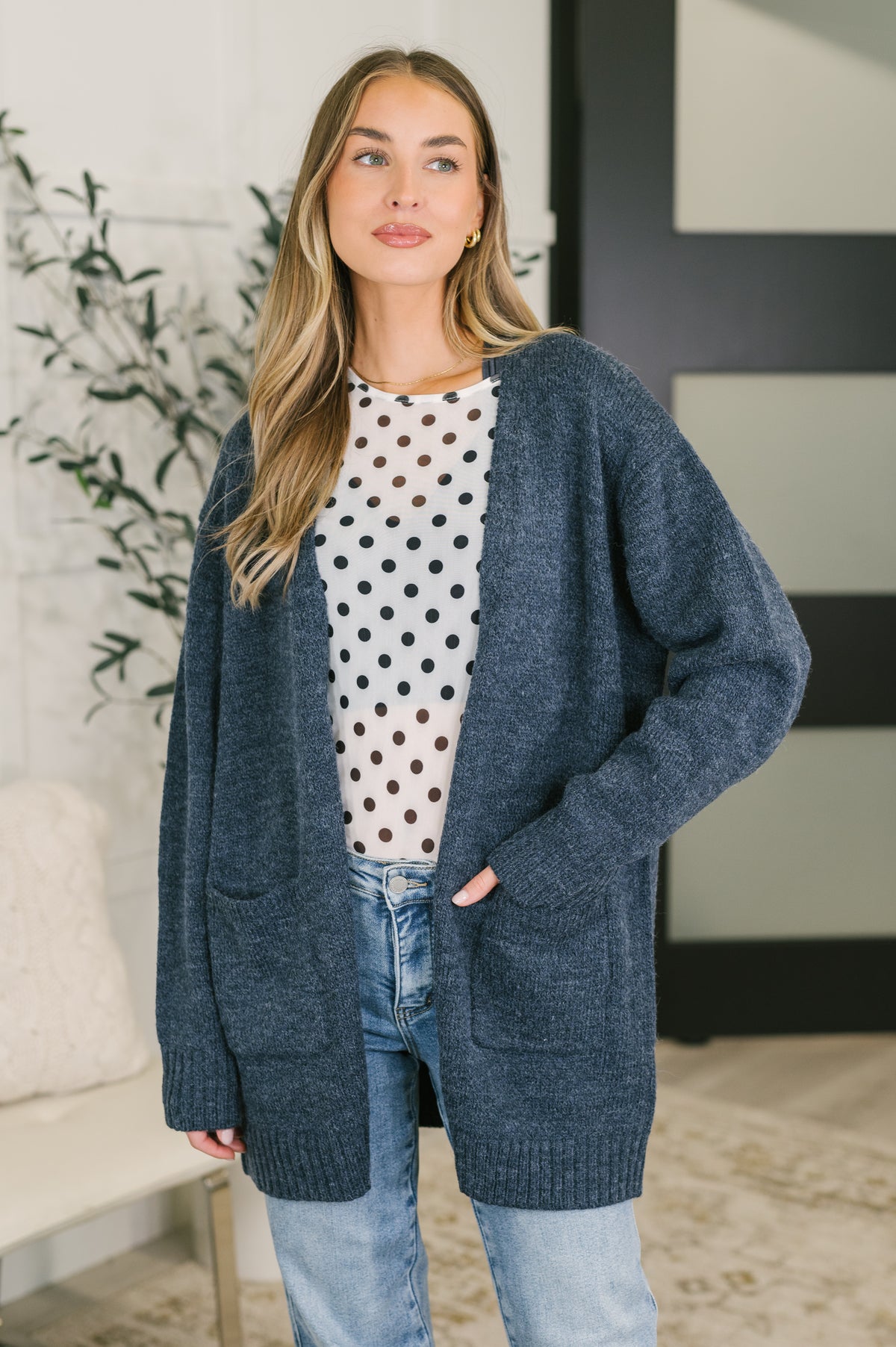 Here to Help Open Front Cardigan in Midnight - 10/27/2026