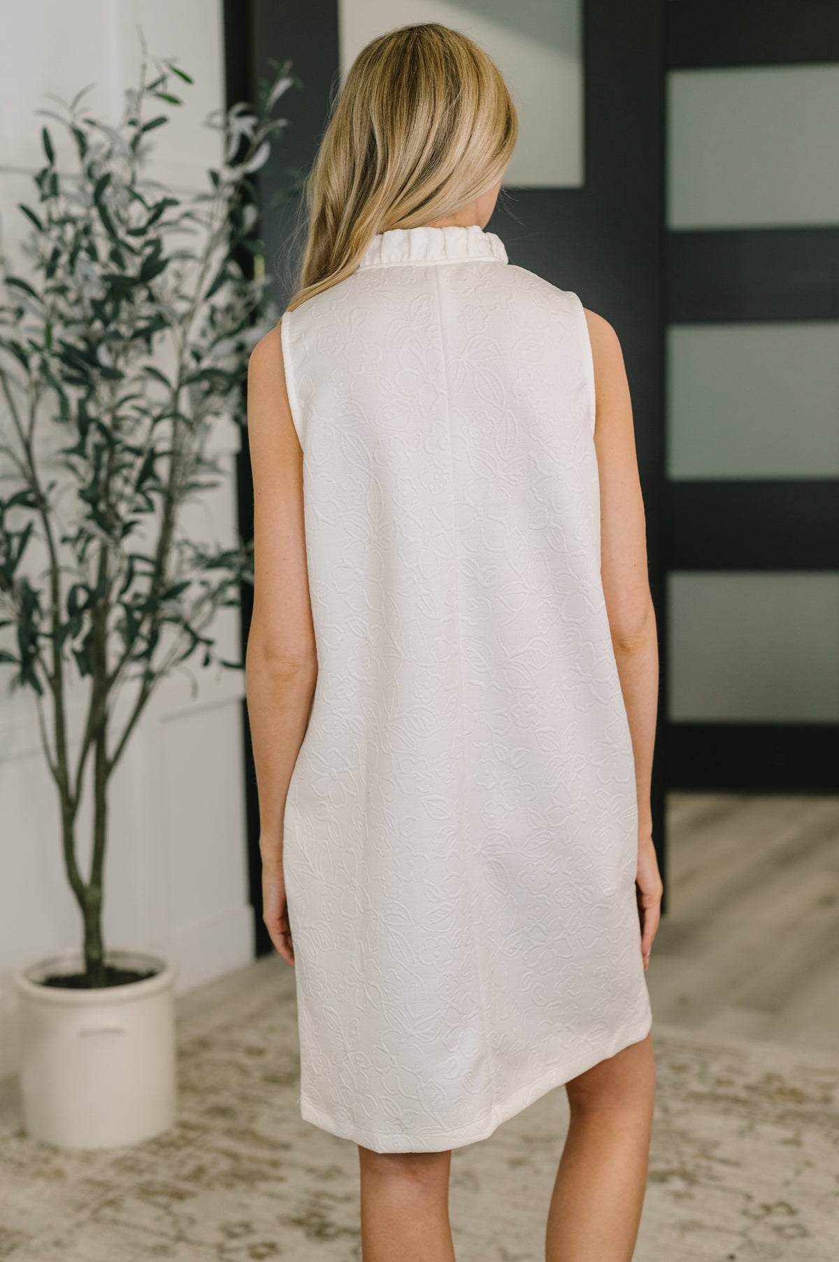 High Tide High Neck Embossed Sleeveless Dress in Off White - 3/31/2026