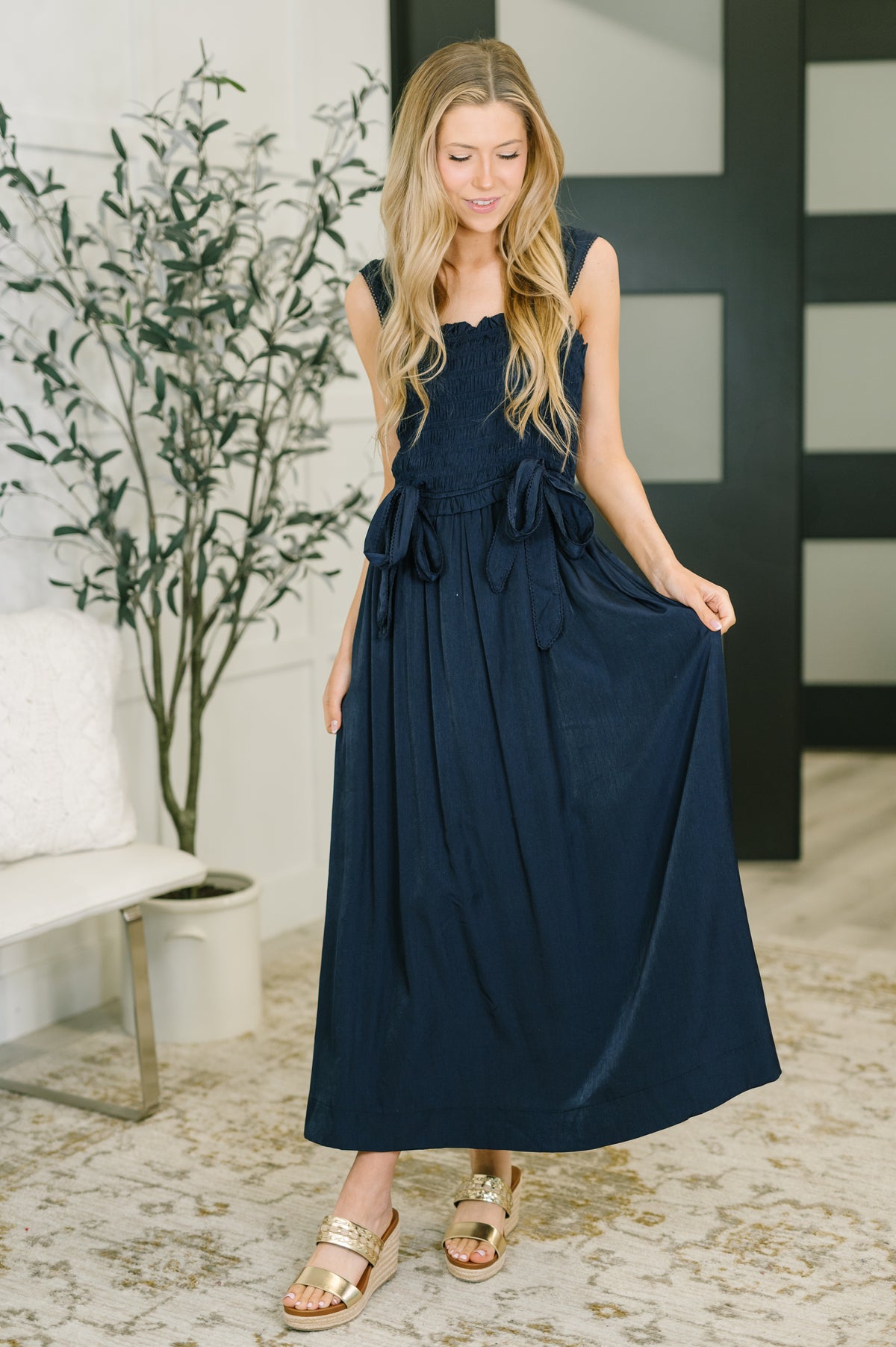 Hold Me Down Midi Dress in Navy - 2/10/2026