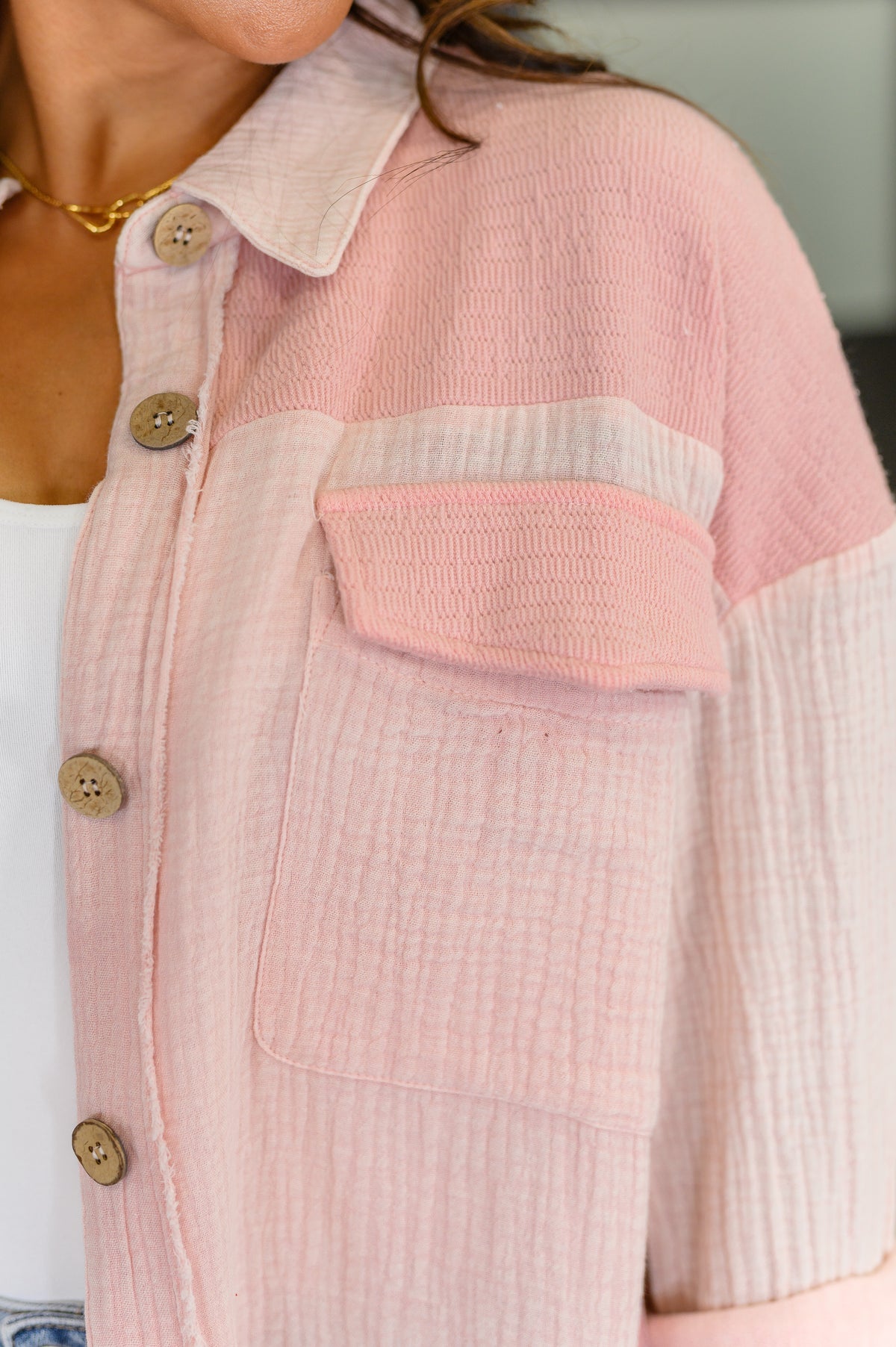 Hot & Unbothered Full Front Button Down Shacket in Pink - 8/5/2025 NEW