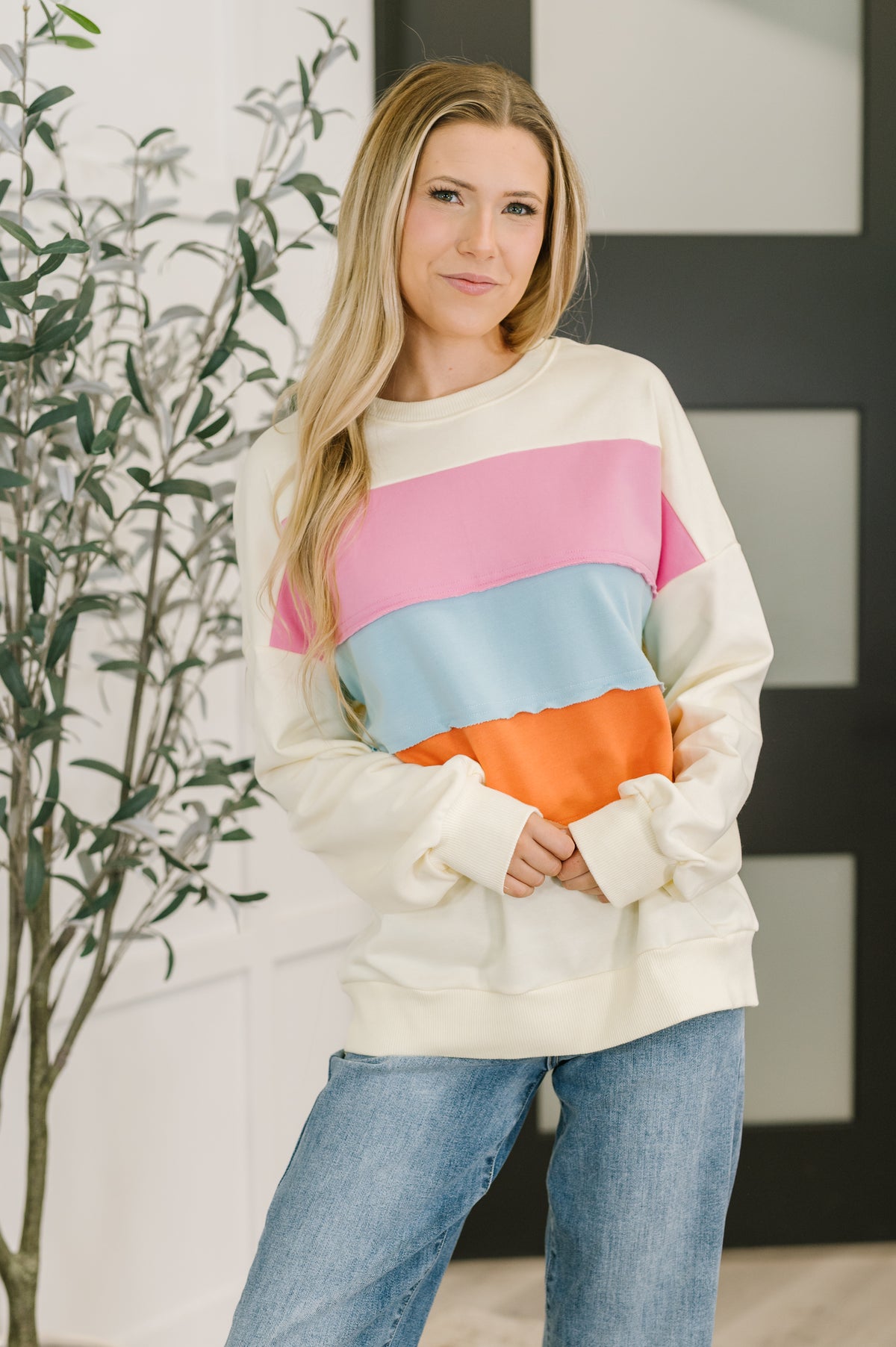 Humor Me Color Block Relaxed Pullover - 11/21/2025