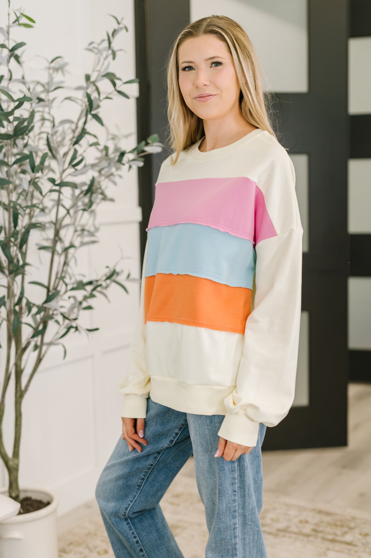 Humor Me Color Block Relaxed Pullover - 11/21/2025