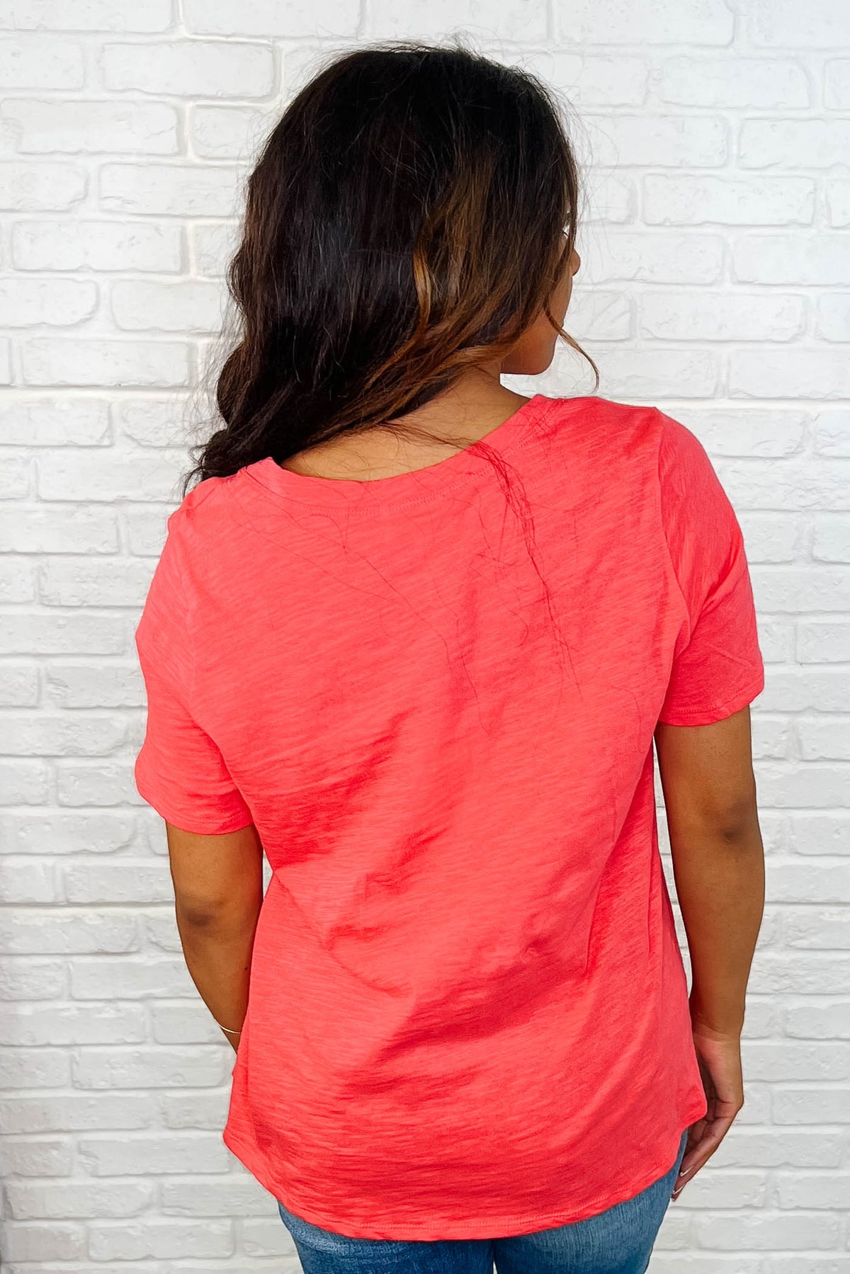 I Don't Have to Choose V-Neck Tee in Hot Coral - 3/18/2025