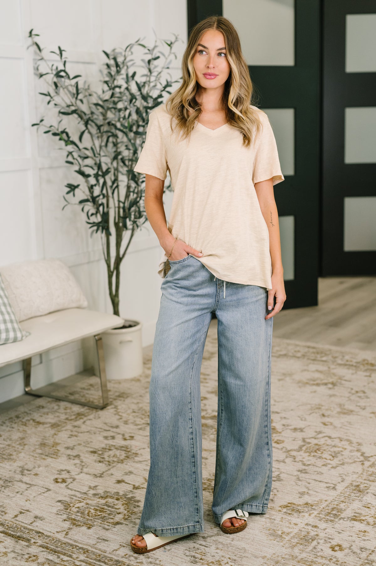 I Don't Have to Choose V-Neck Tee in Oatmeal - 6/11/2026
