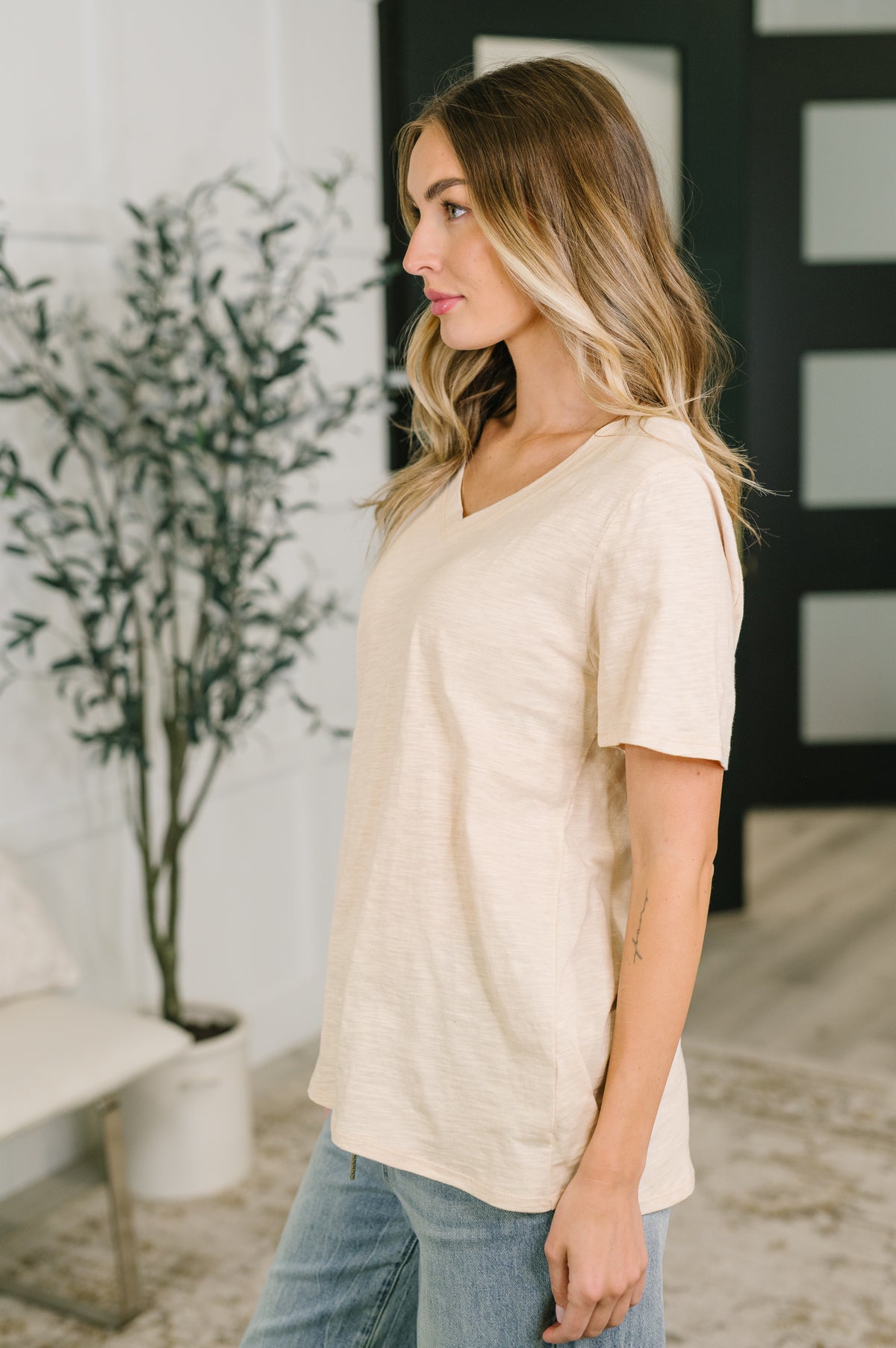 I Don't Have to Choose V-Neck Tee in Oatmeal - 6/11/2026