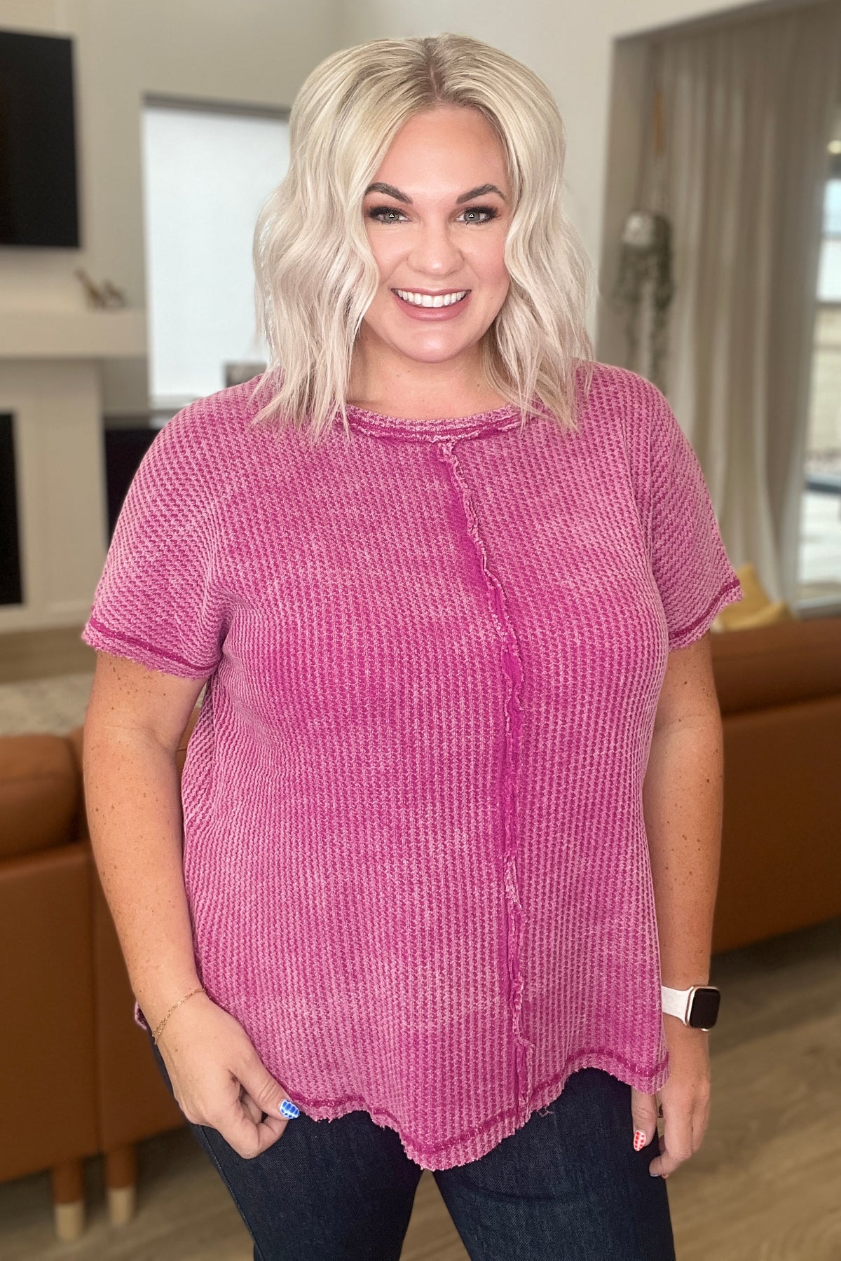 A Wink And A Smile Waffle Knit Top in Ash Pink - 8/16/2023