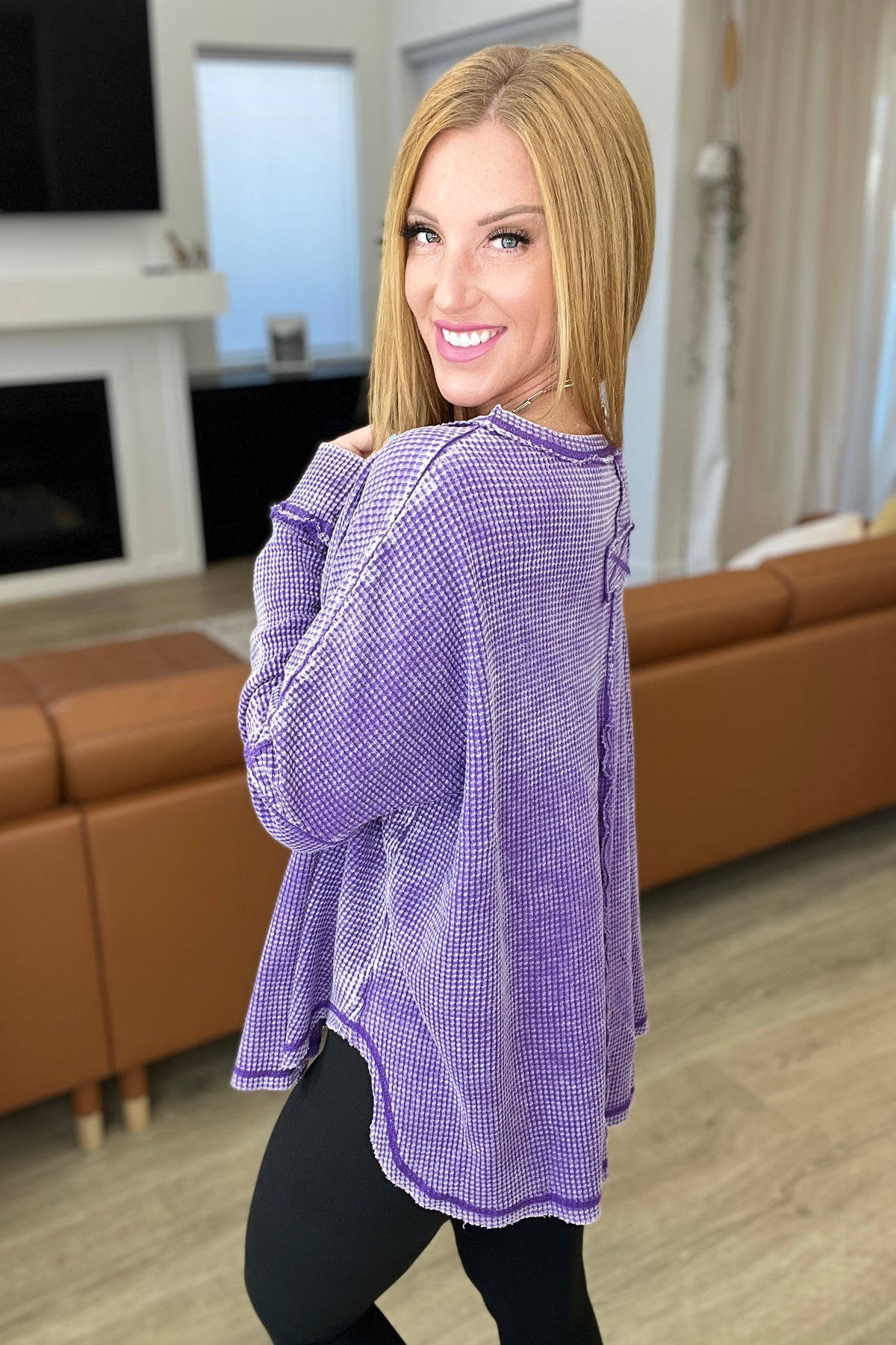 Mineral Wash Baby Waffle Long Sleeve Top in Violet - 9/20/2023