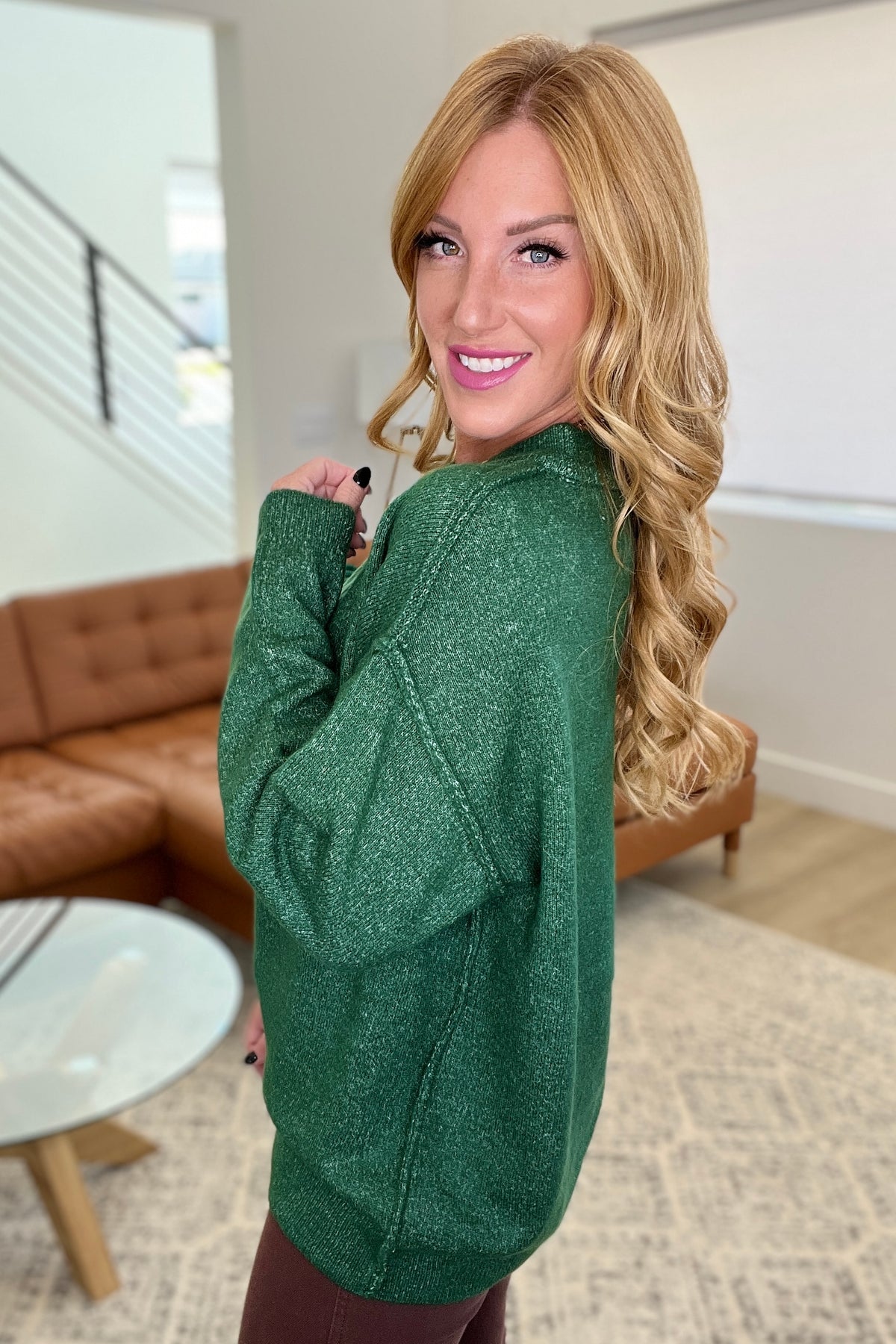 Garment Dyed Front Seam Sweater in Heather Dark Green - 10/11/2023