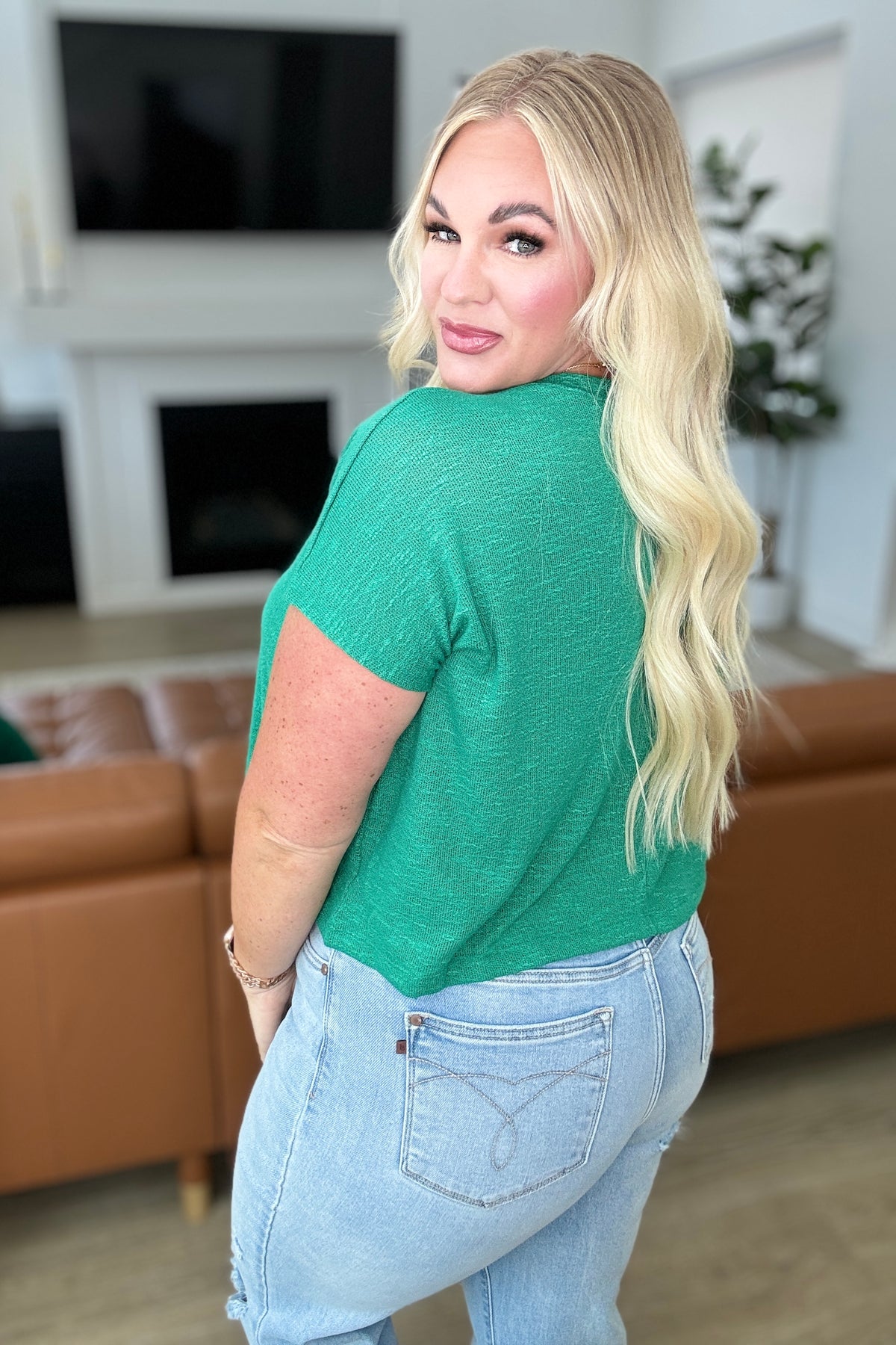Classic Comfort V-Neck Top in Kelly Green - 6/19/2024