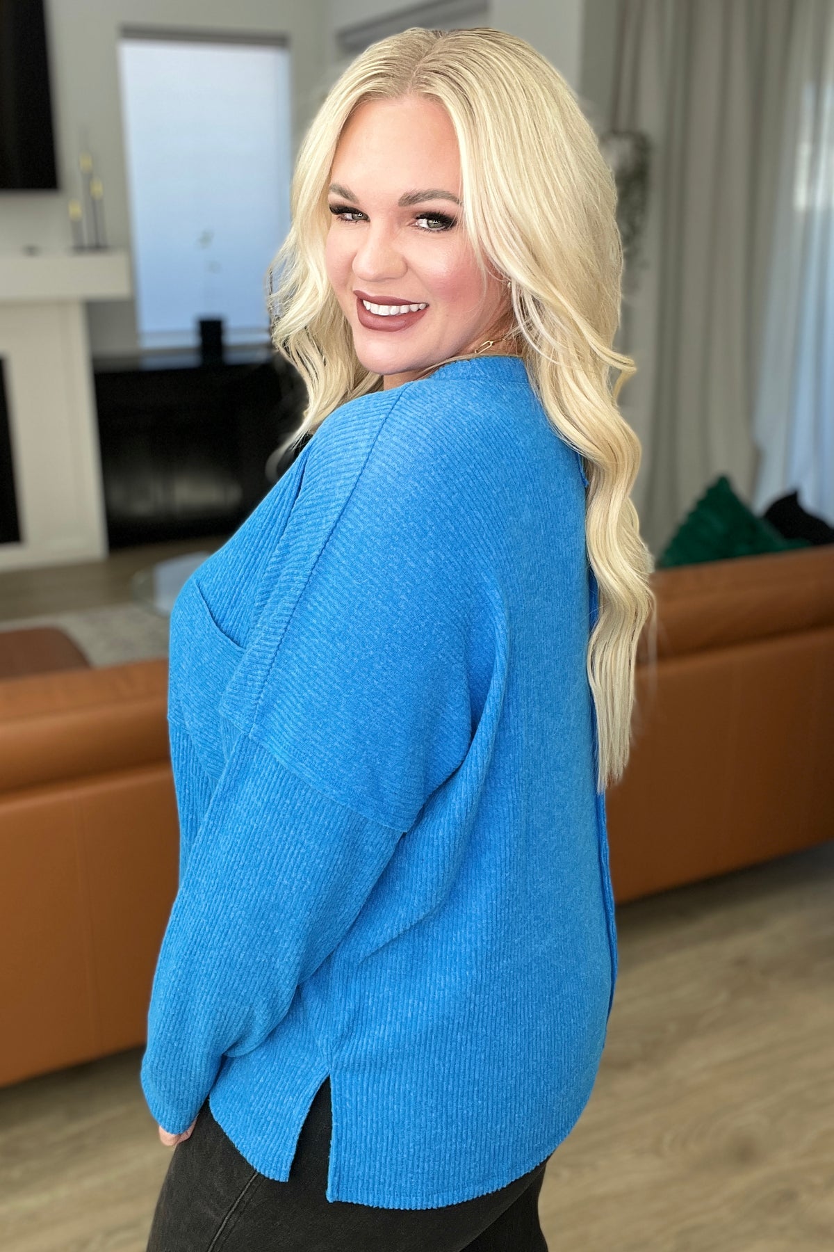 Ribbed Brushed Hacci Sweater in Ocean Blue - 11/1/2023