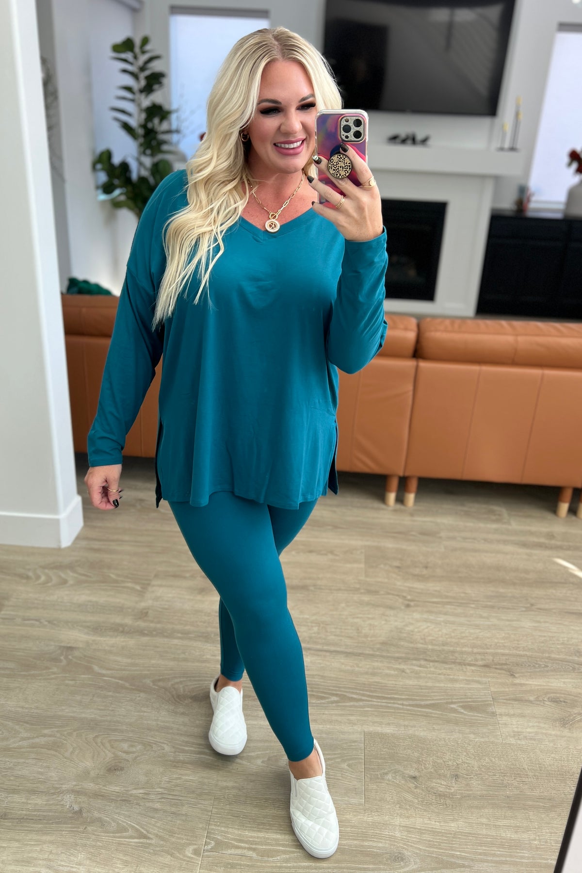 Buttery Soft V-Neck Long Sleeve Loungewear Set in Teal - 11/8/2023