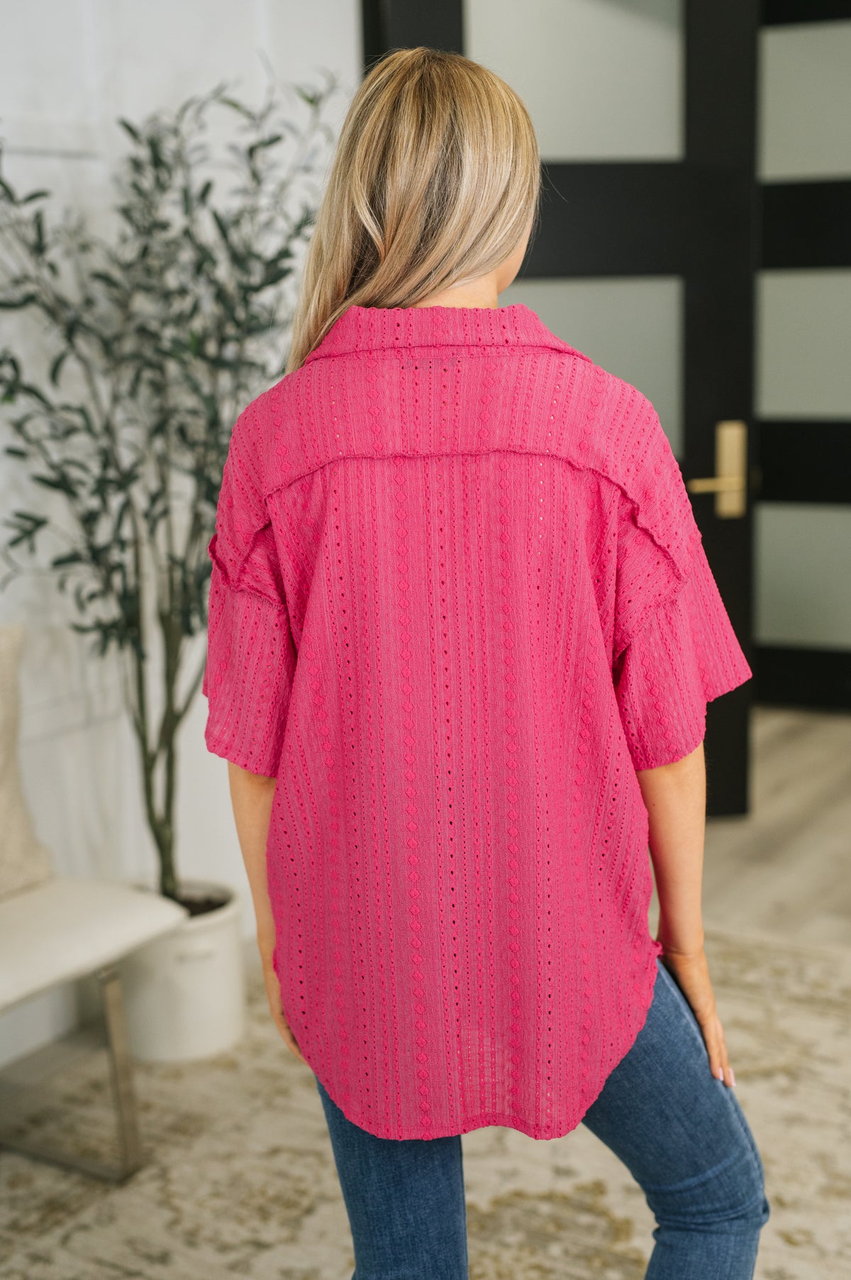 I Mean Business Eyelet Knit Button Down Top - 10/6/2026
