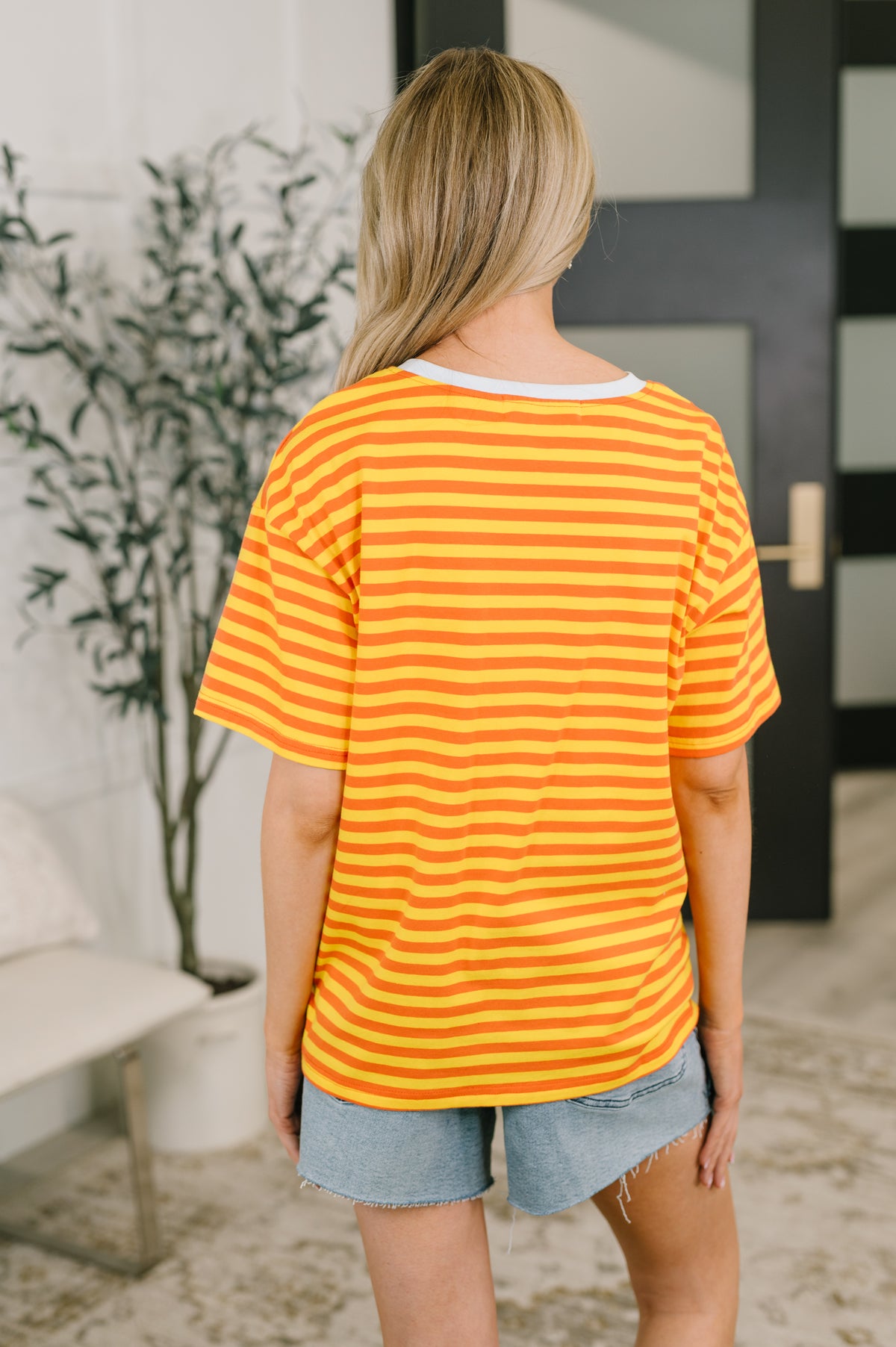 I Think I'm in Love Round Neck Loose Tee in Orange and Yellow - 6/19/2026