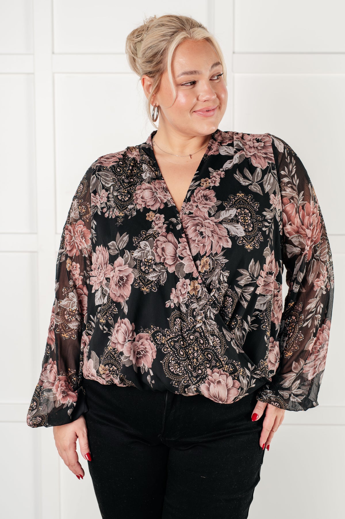 I Wish We Had it All Surplice Floral Blouse - 12/10/2024