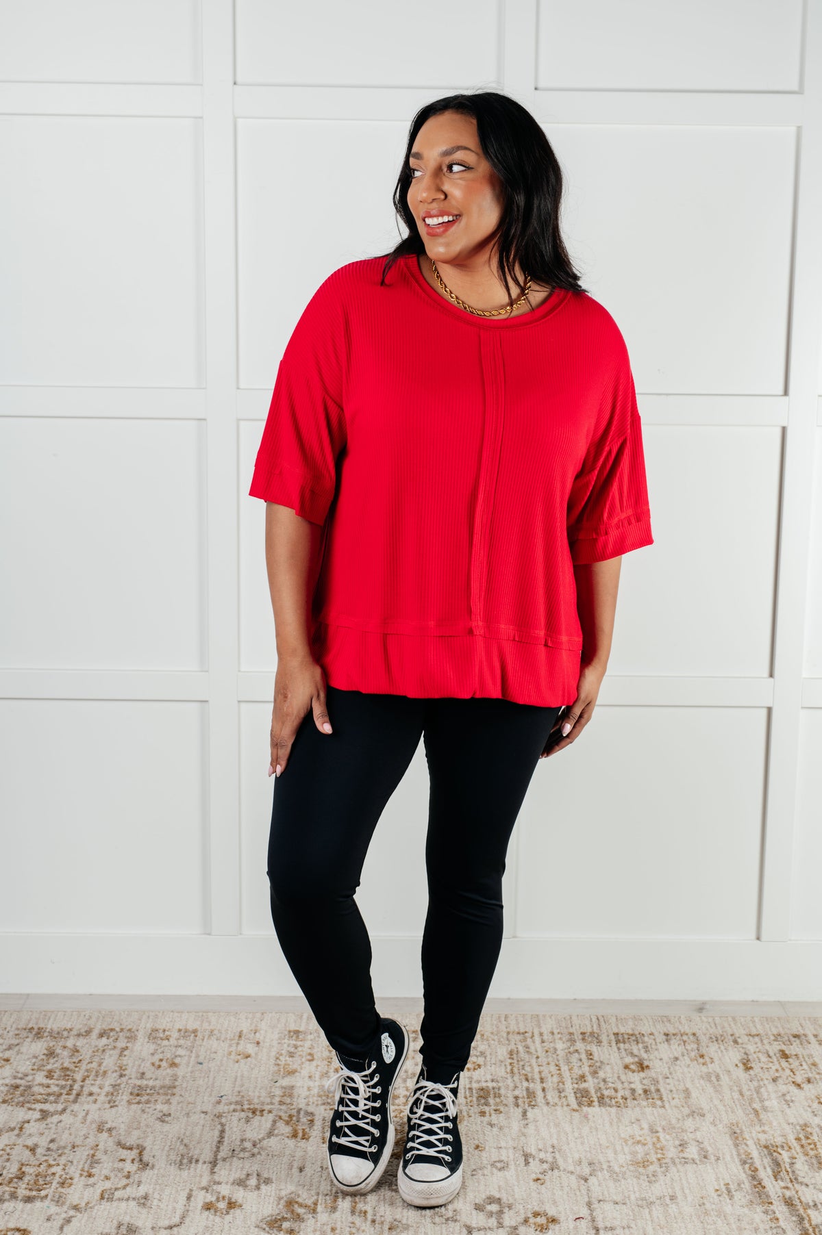 I'll Never Forget Ribbed Dolman Sleeve Top in Red - 1/14/2025