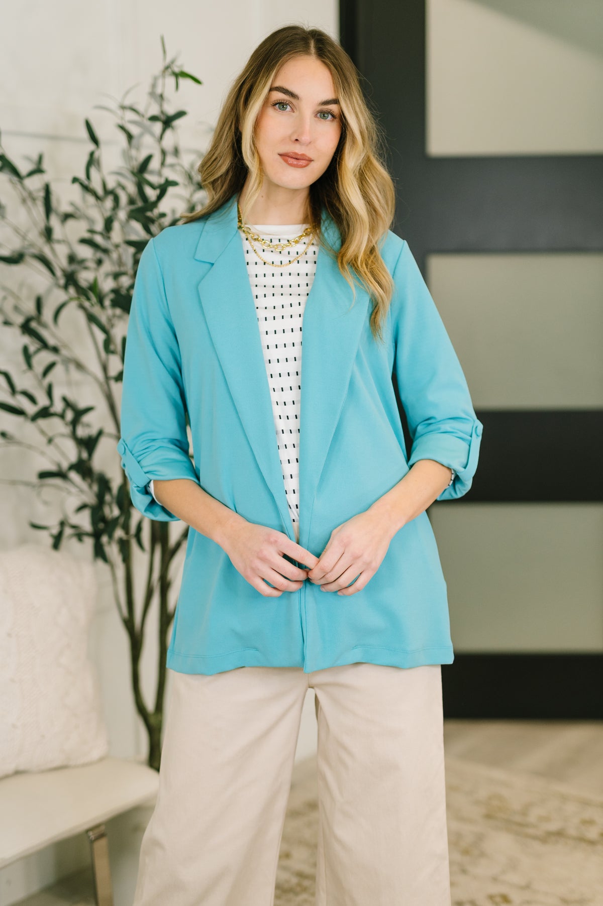 I'm Really That Gal Open Front Blazer in Aqua - 3/2/2026