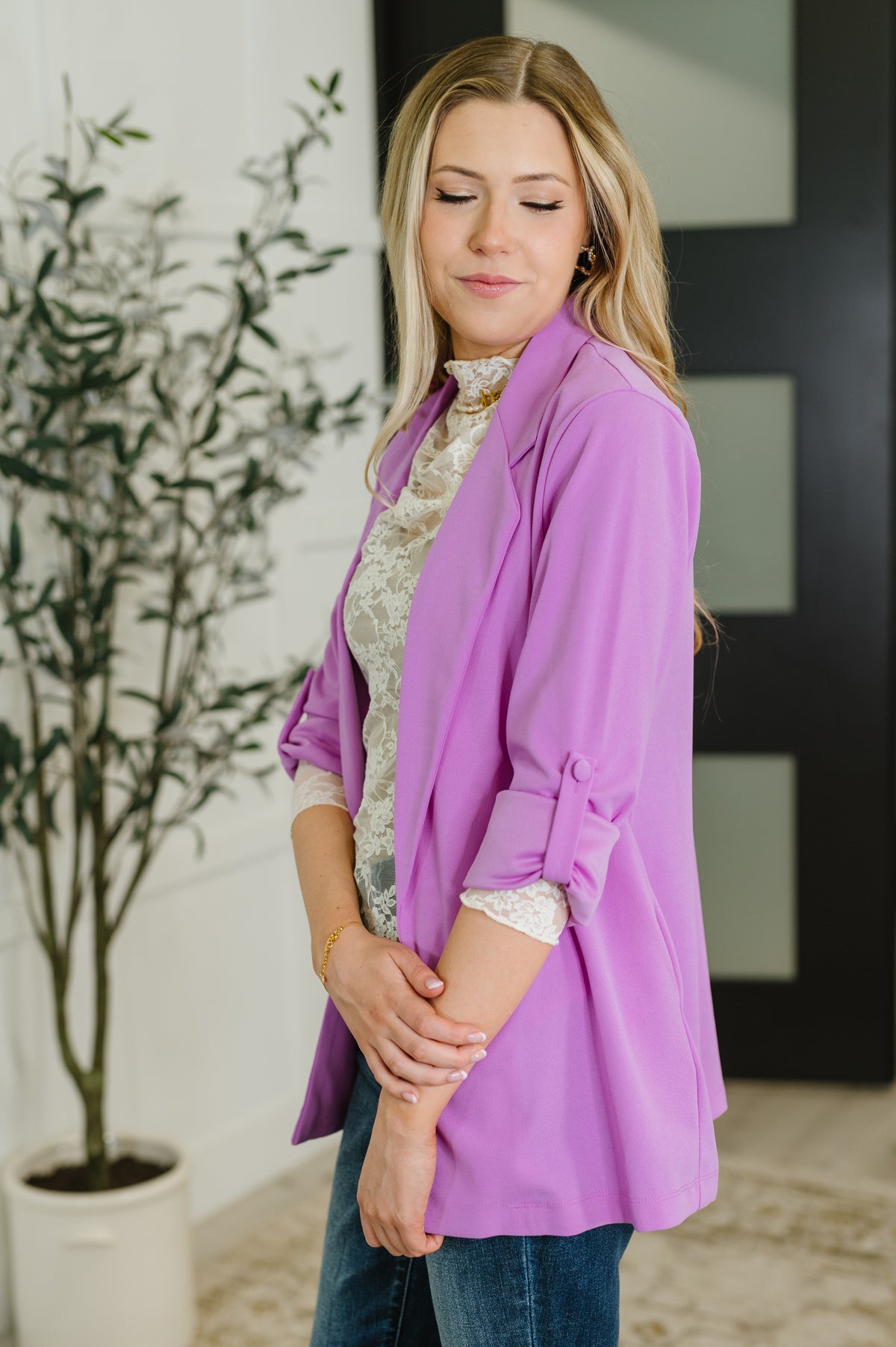 I'm Really That Gal Open Front Blazer in Orchid Glow - 8/11/2025