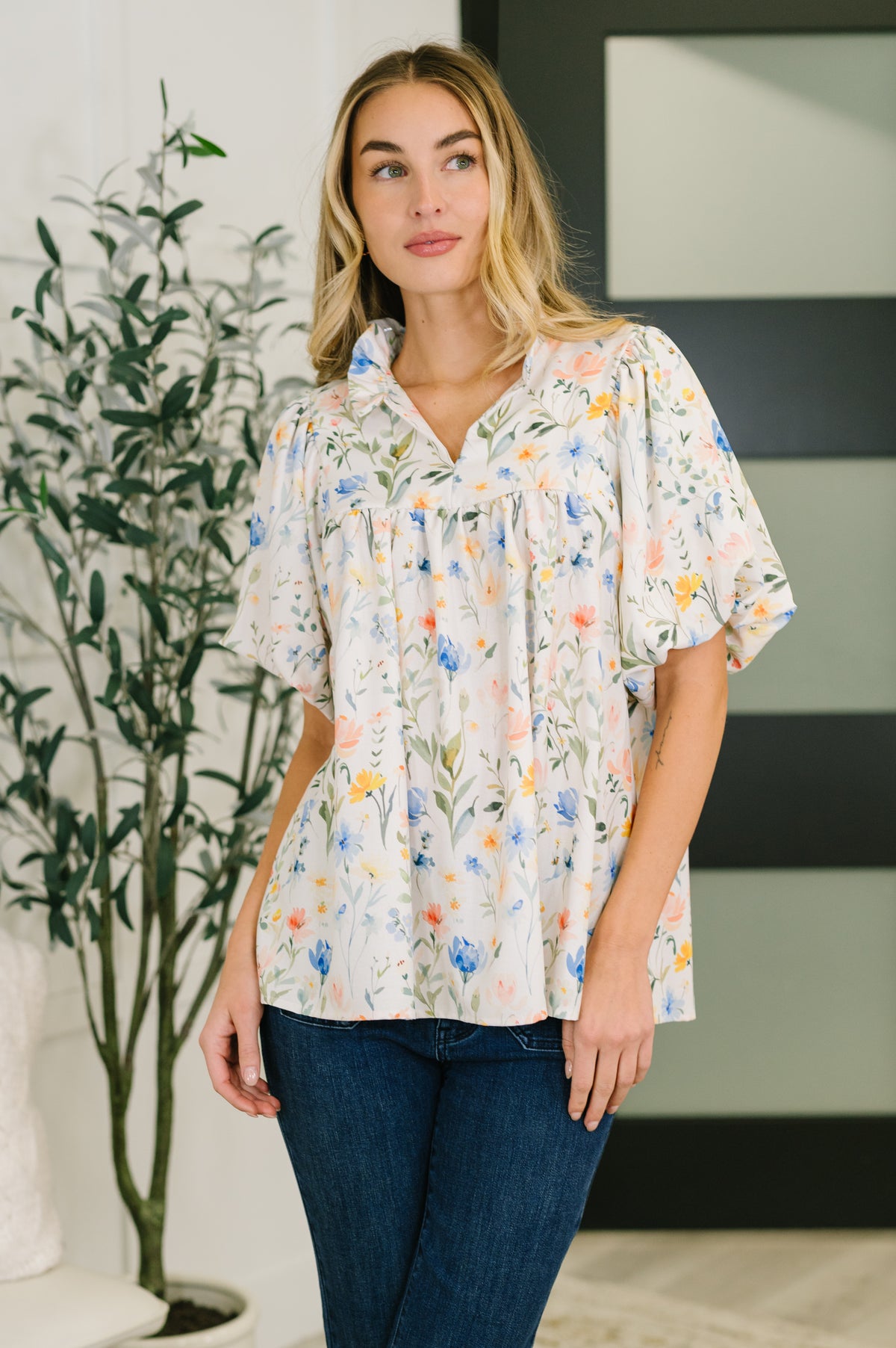 In All This Time Notch Neck Floral Blouse - 1/23/2026