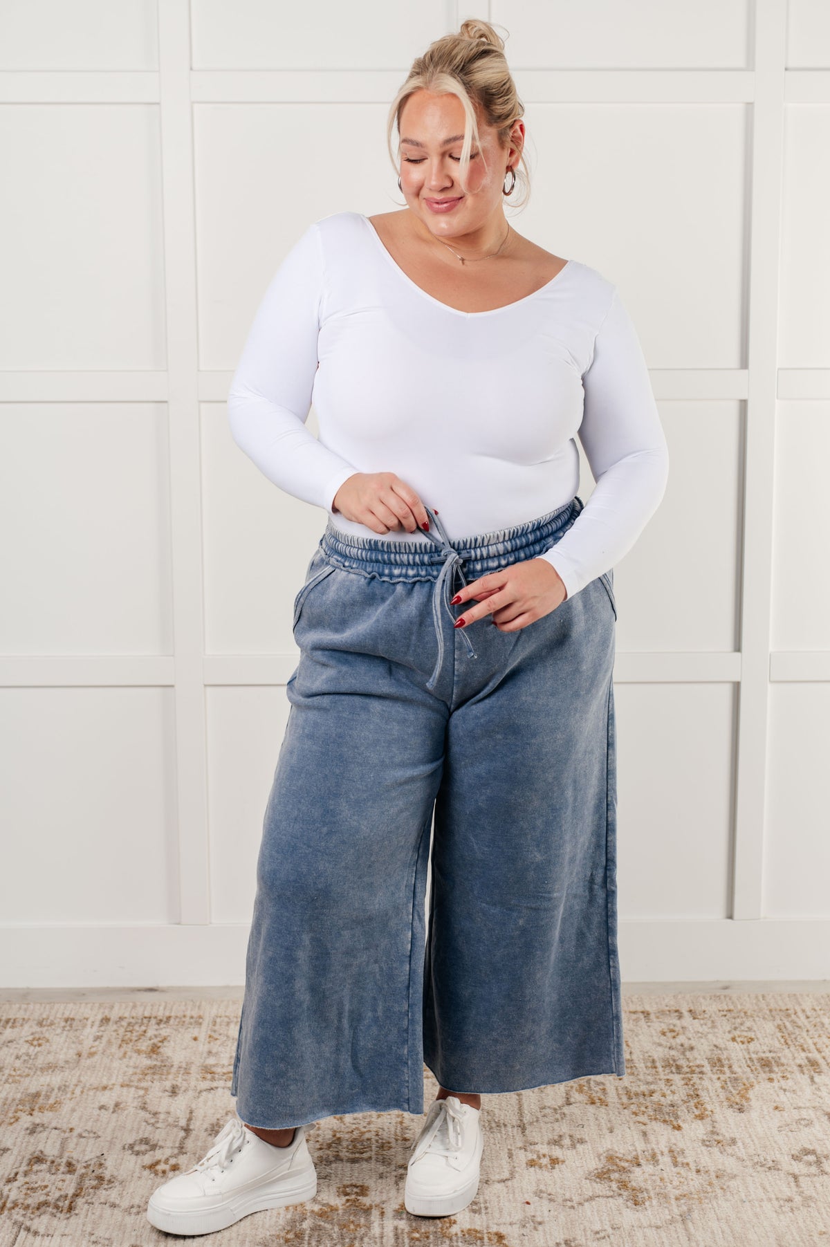 In or Out Wide Leg Cropped Pants in Dusty Blue - 12/18/2024