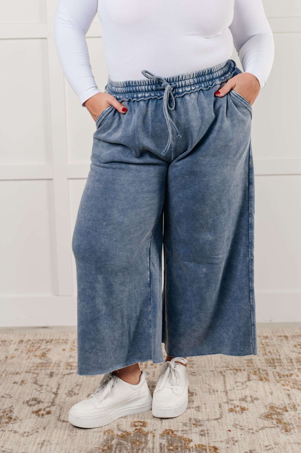 In or Out Wide Leg Cropped Pants in Dusty Blue - 12/18/2024