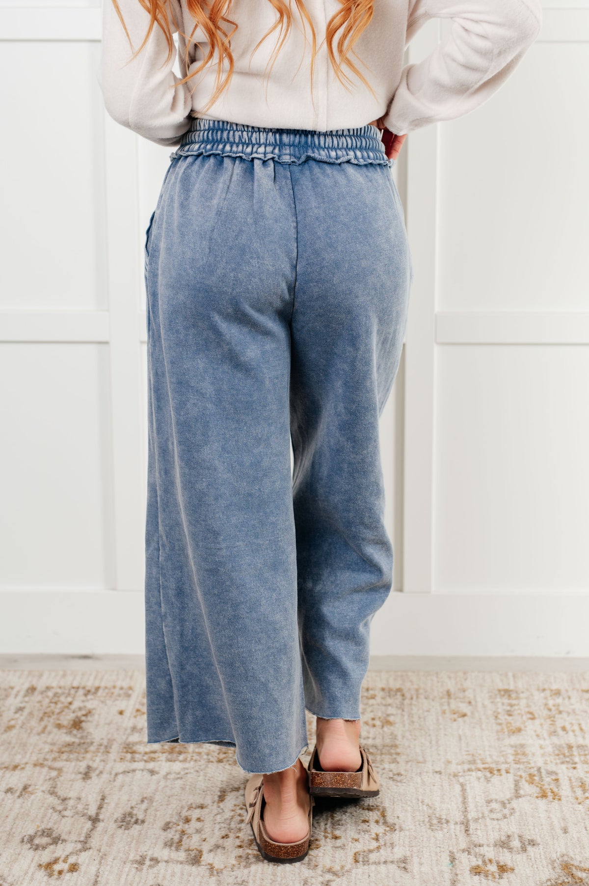 In or Out Wide Leg Cropped Pants in Dusty Blue - 12/18/2024