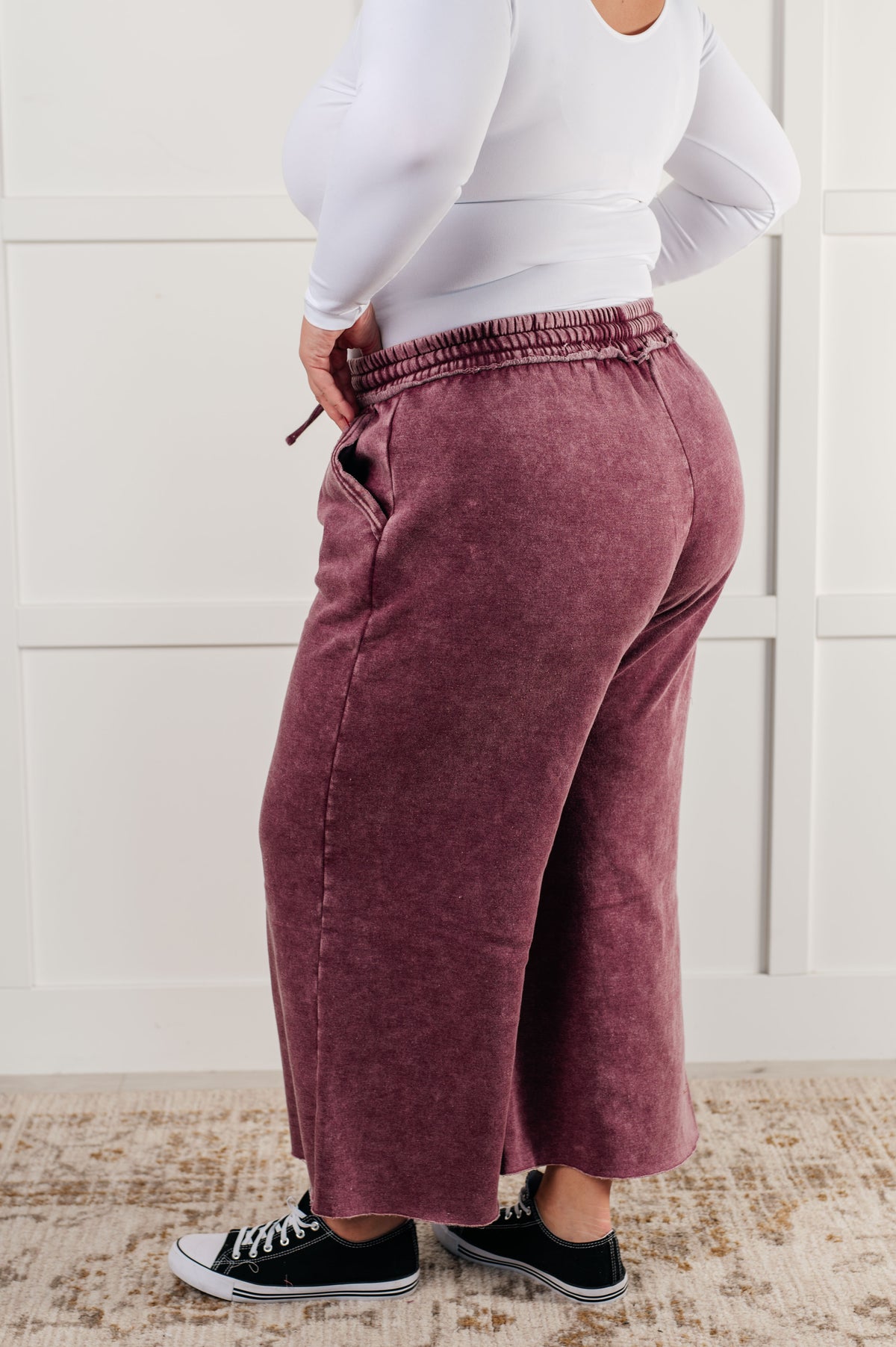 In or Out Wide Leg Cropped Pants in Eggplant - 12/18/2024