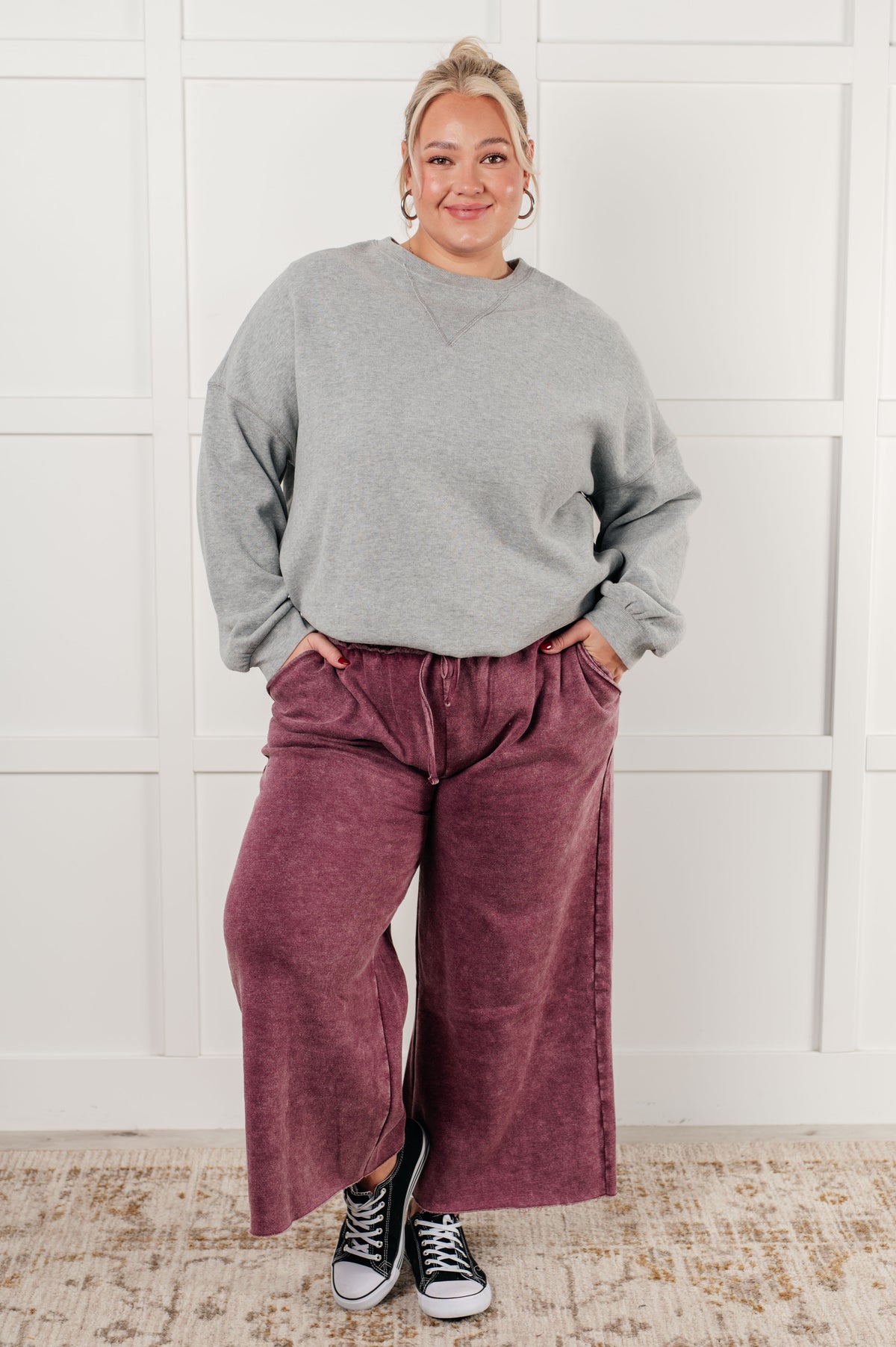 In or Out Wide Leg Cropped Pants in Eggplant - 12/18/2024