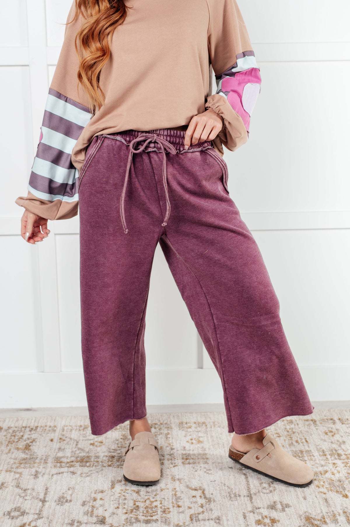 In or Out Wide Leg Cropped Pants in Eggplant - 12/18/2024