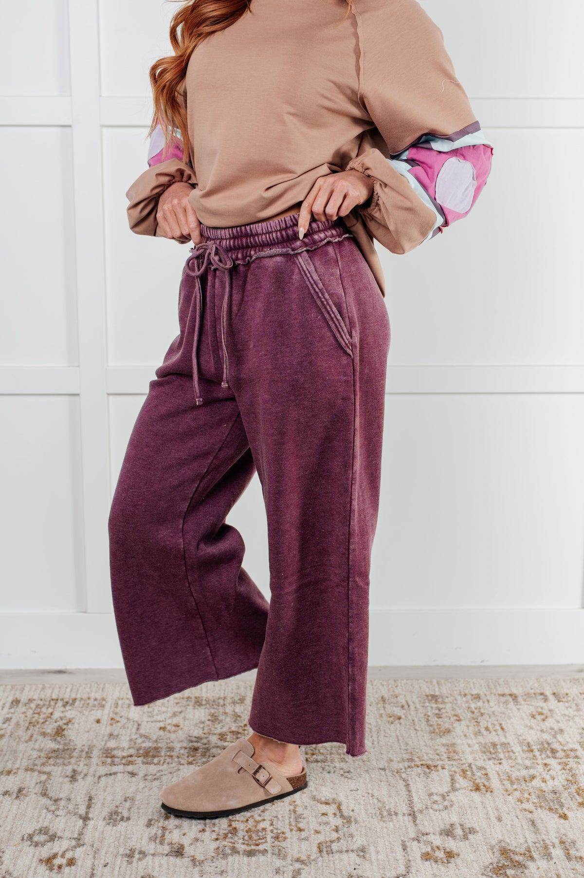 In or Out Wide Leg Cropped Pants in Eggplant - 12/18/2024