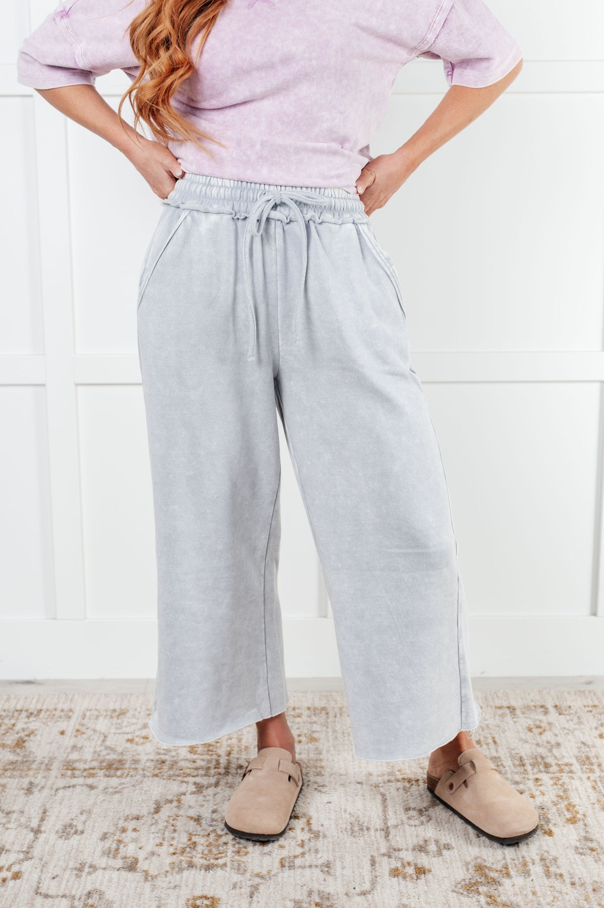 In or Out Wide Leg Cropped Pants in Light Grey - 12/18/2024