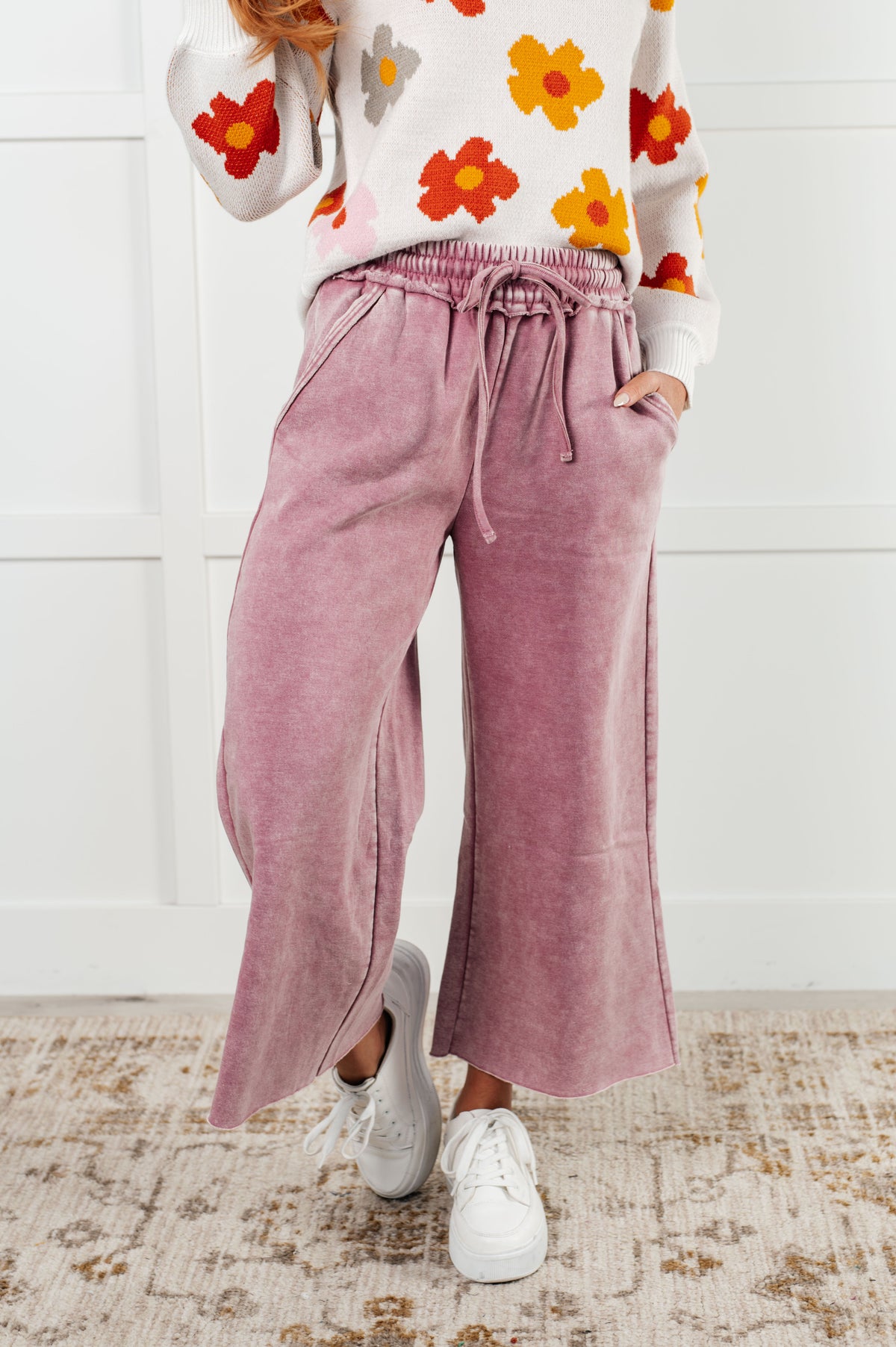 In or Out Wide Leg Cropped Pants in Light Rose - 12/18/2024