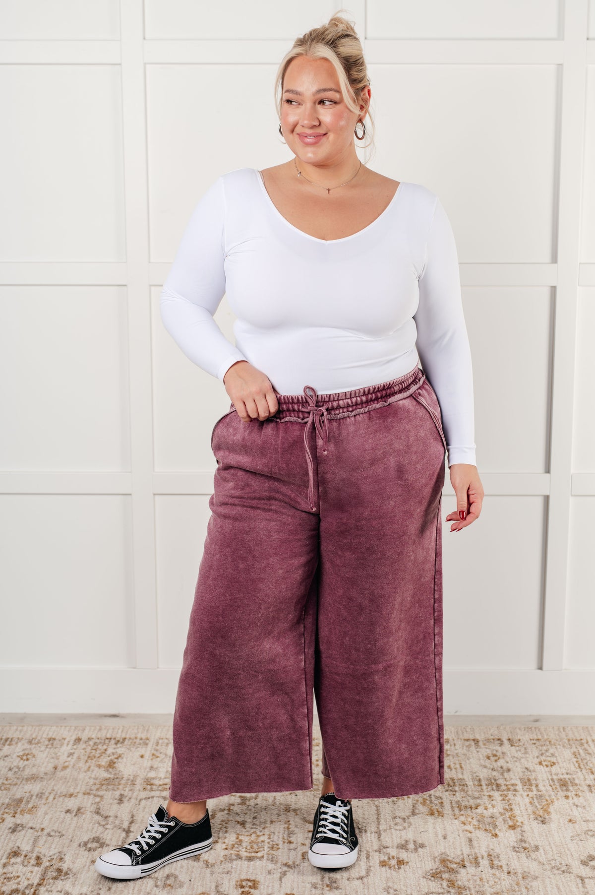 In or Out Wide Leg Cropped Pants in Eggplant - 12/18/2024