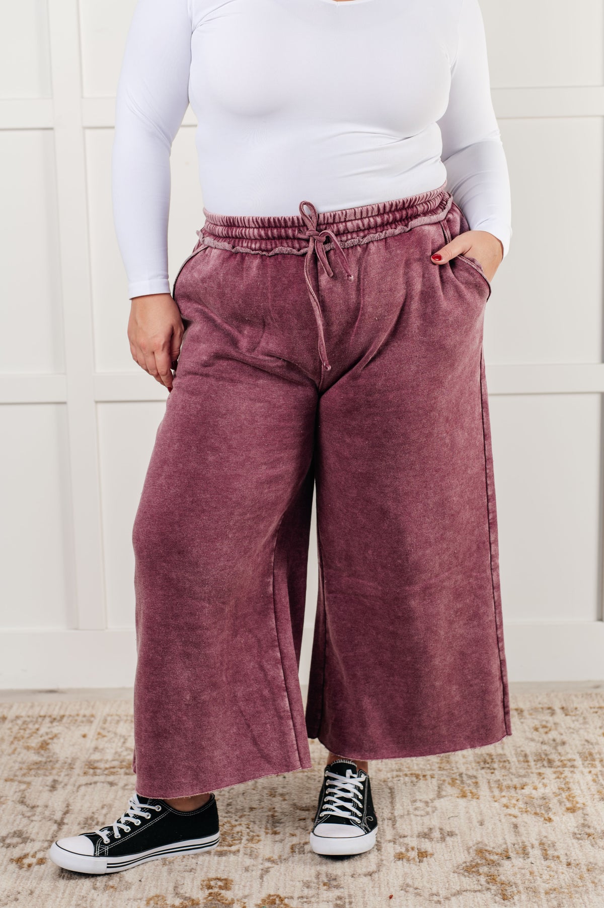 In or Out Wide Leg Cropped Pants in Eggplant - 12/18/2024