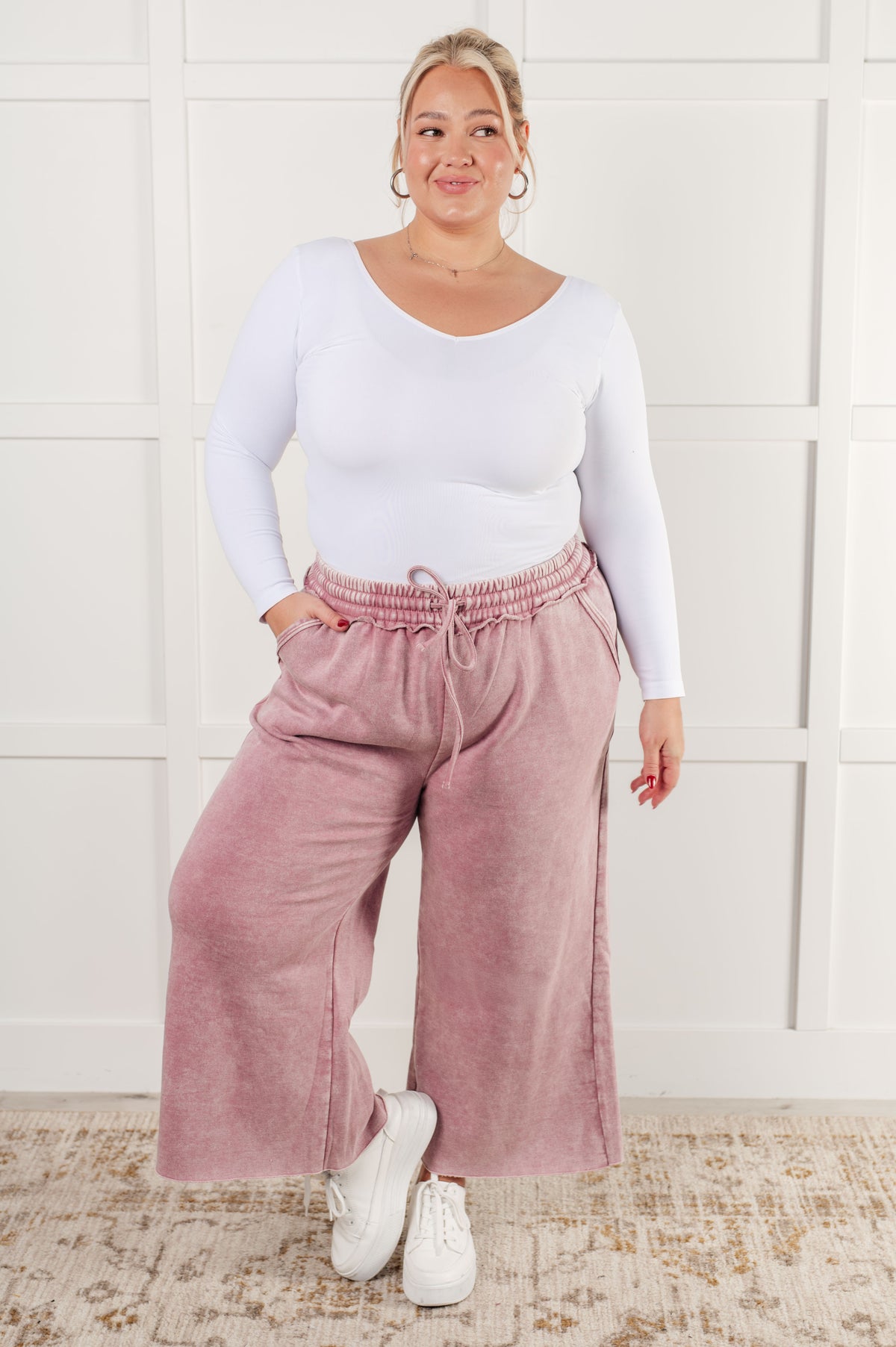 In or Out Wide Leg Cropped Pants in Light Rose - 12/18/2024