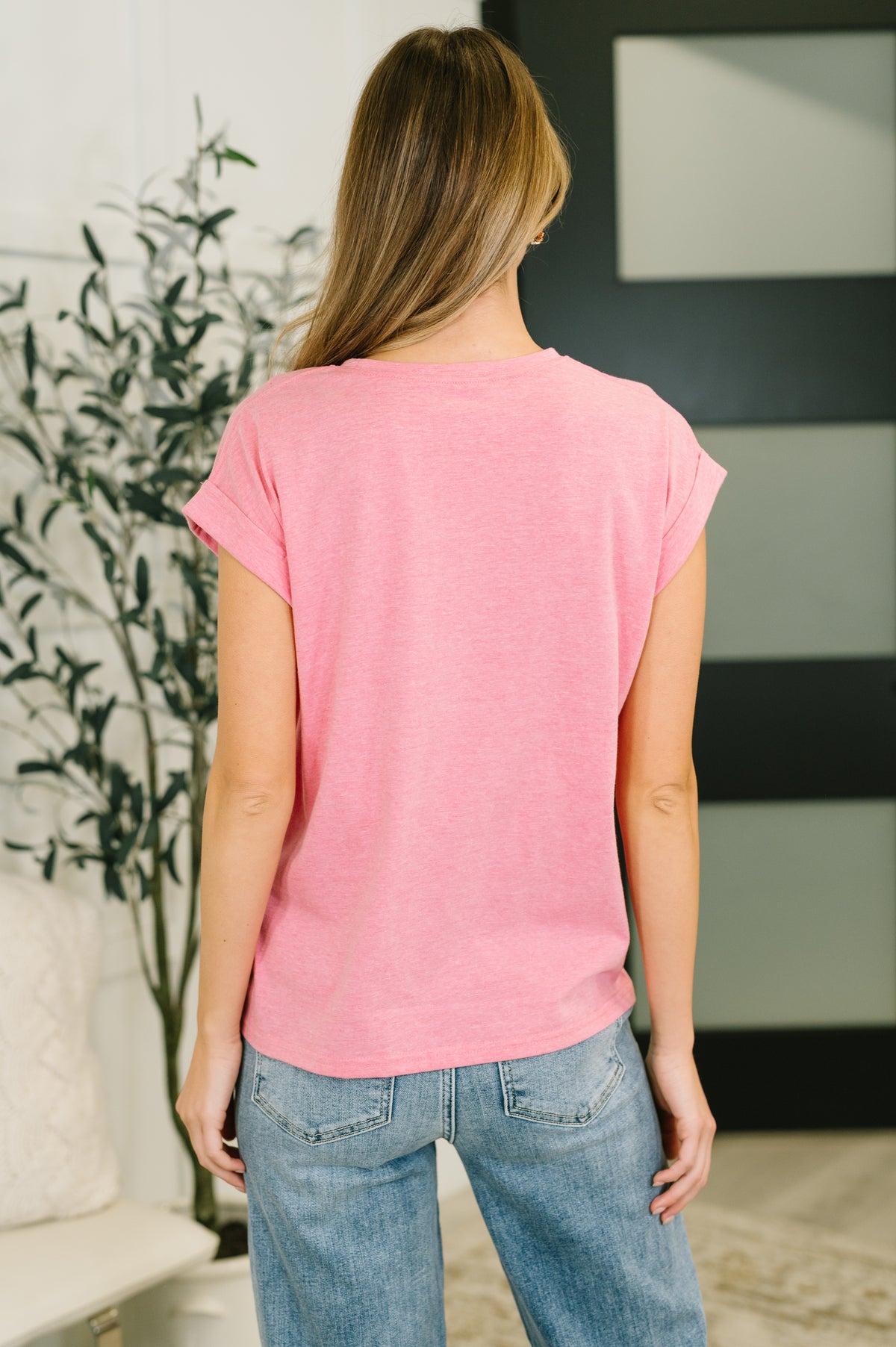 It Starts Here Basic Rolled Sleeve Tee in H Fuchsia - 1/21/2026